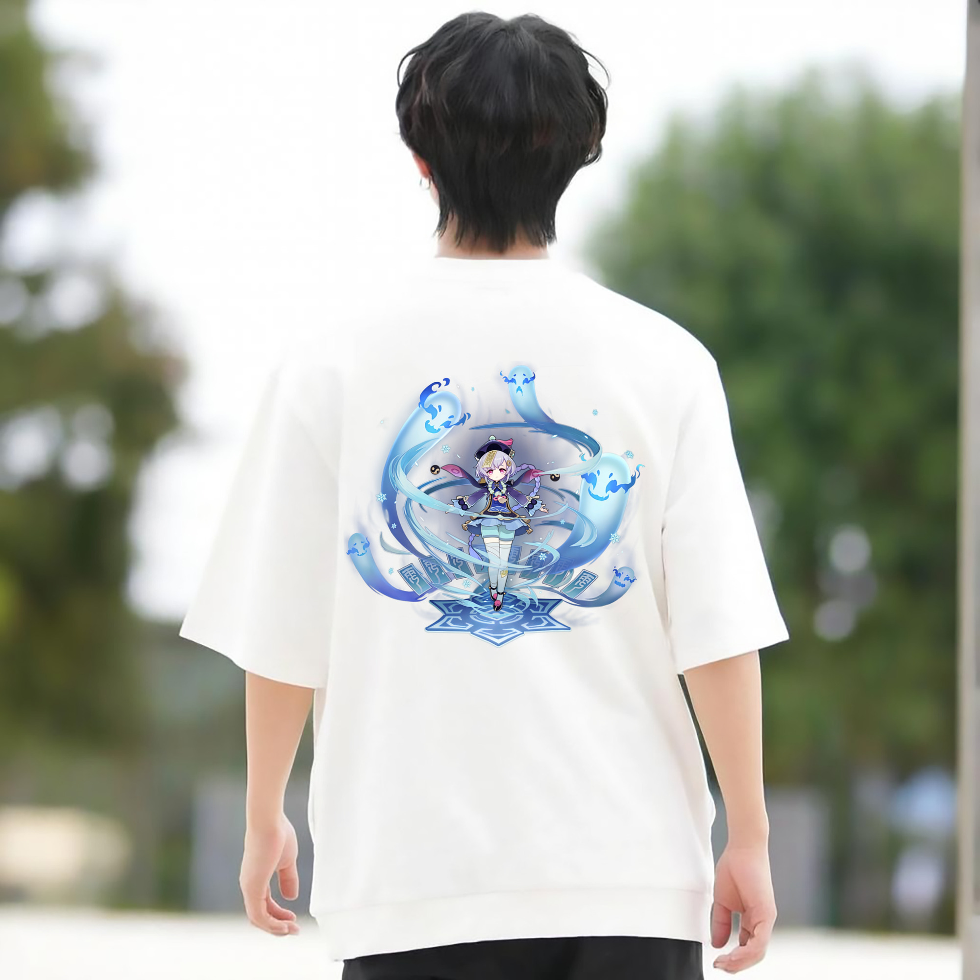 げんし神 七七 なな  genshin Nana 綿100％ メンズ半袖Tシャツ（バックプリント） 通気性