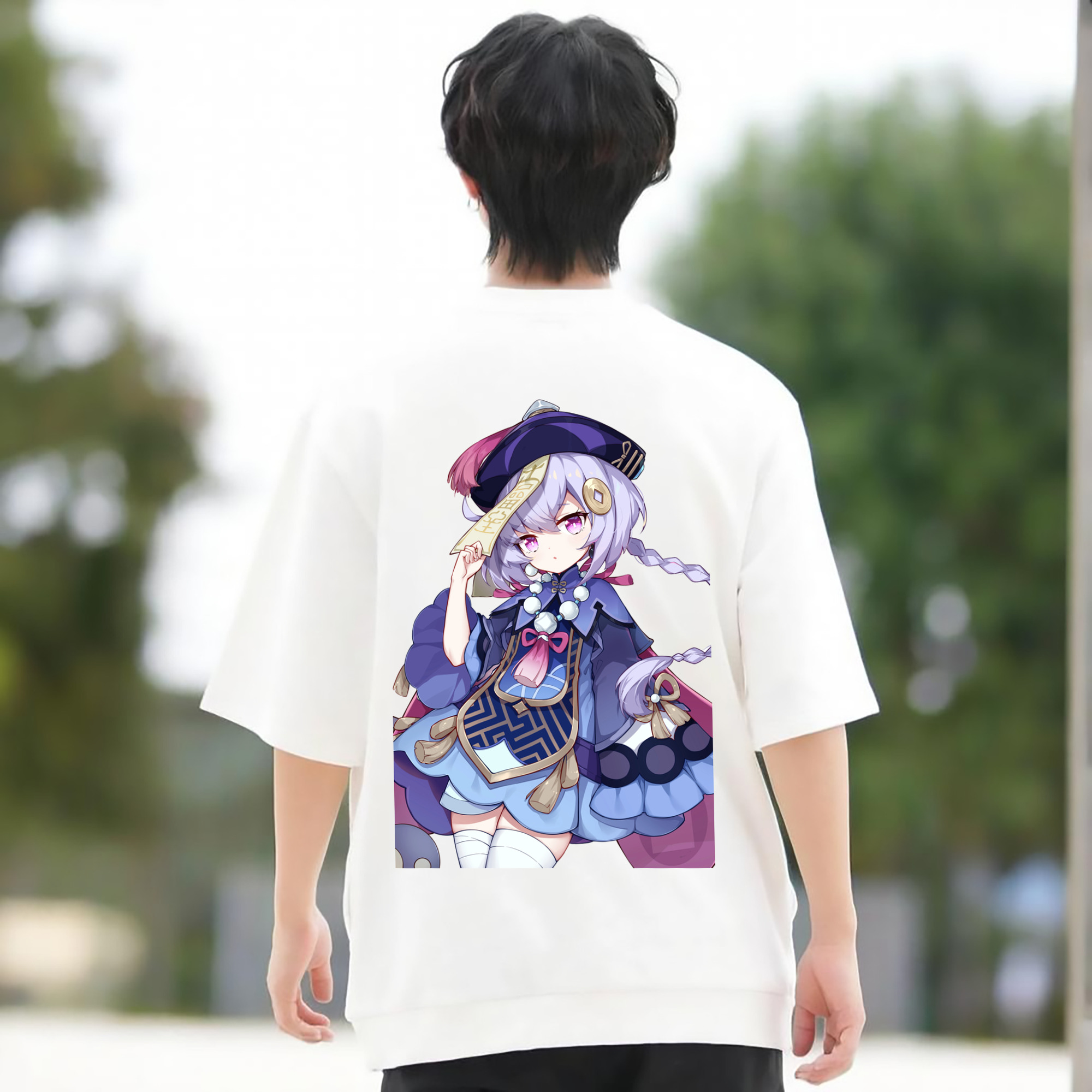 げんし神 七七 なな  genshin Nana 綿100％ メンズ半袖Tシャツ（バックプリント） 通気性