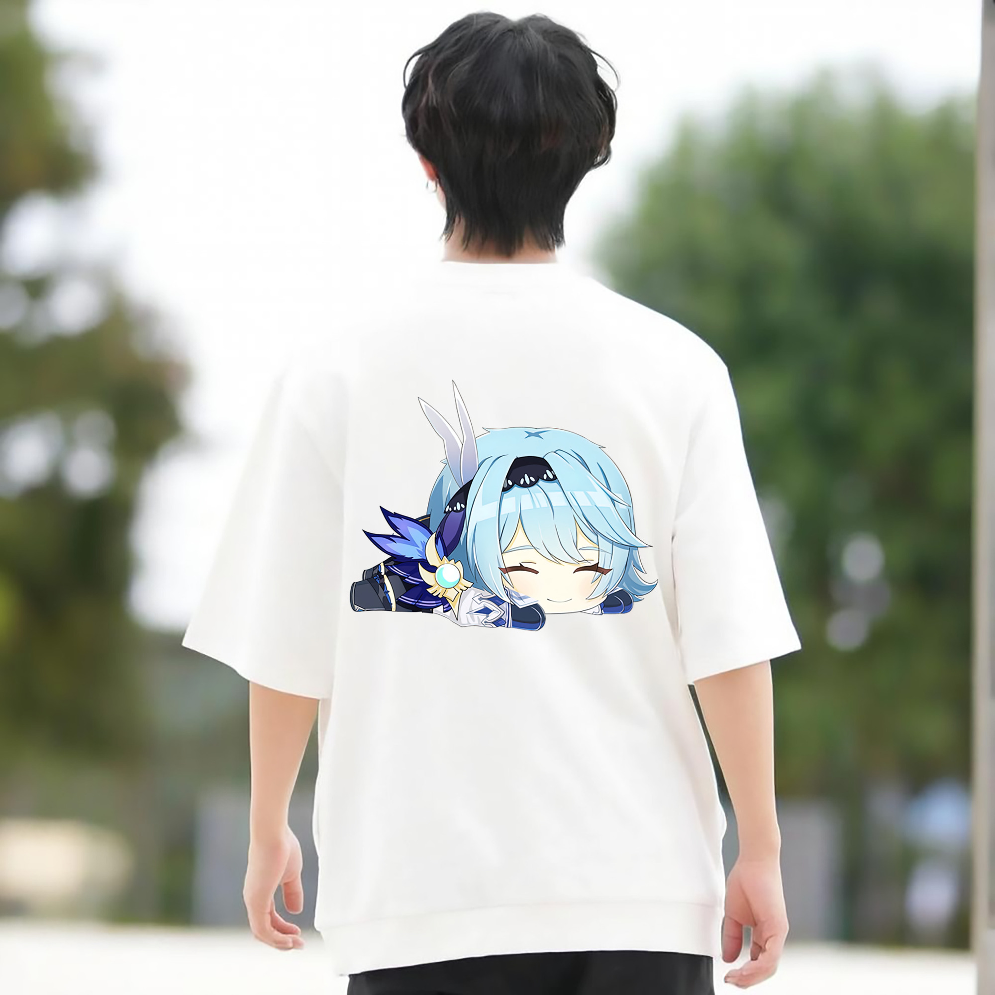 げんし神 优菈 ゆうら genshin Yūra 綿100％ メンズ半袖Tシャツ（バックプリント） 通気性