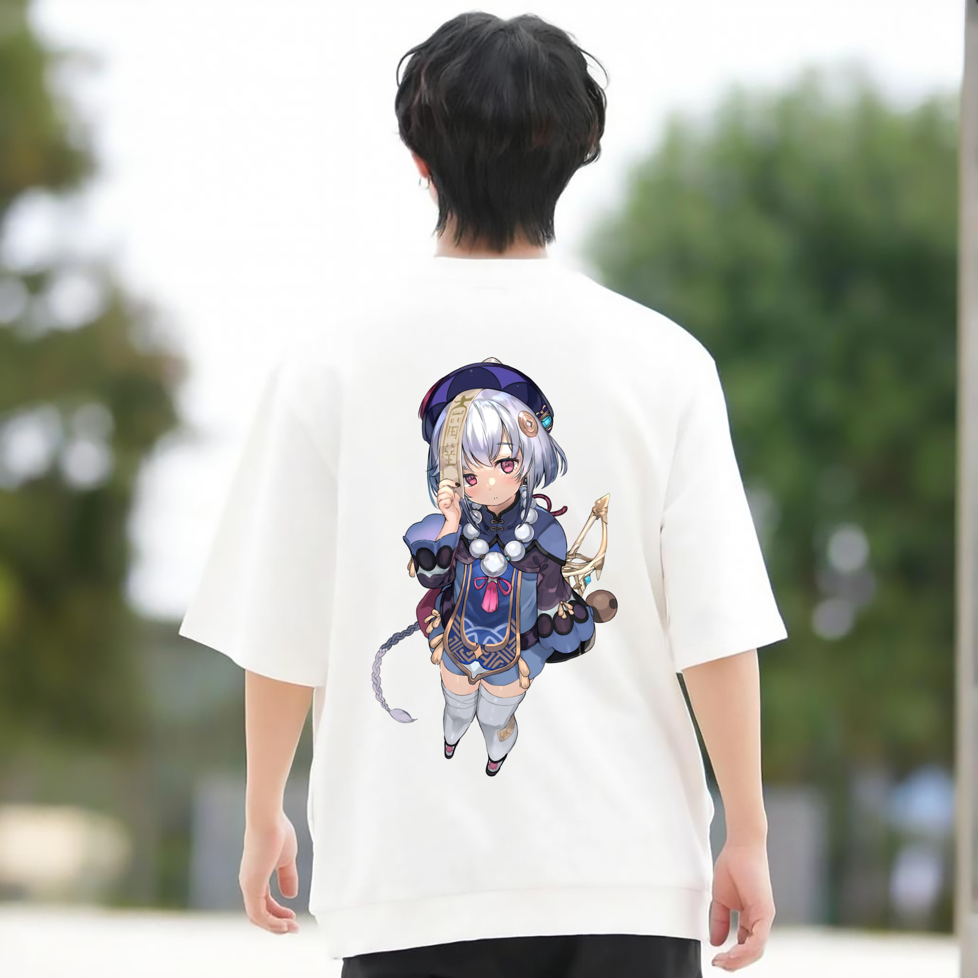 げんし神 七七 なな  genshin Nana 綿100％ メンズ半袖Tシャツ（バックプリント） 通気性