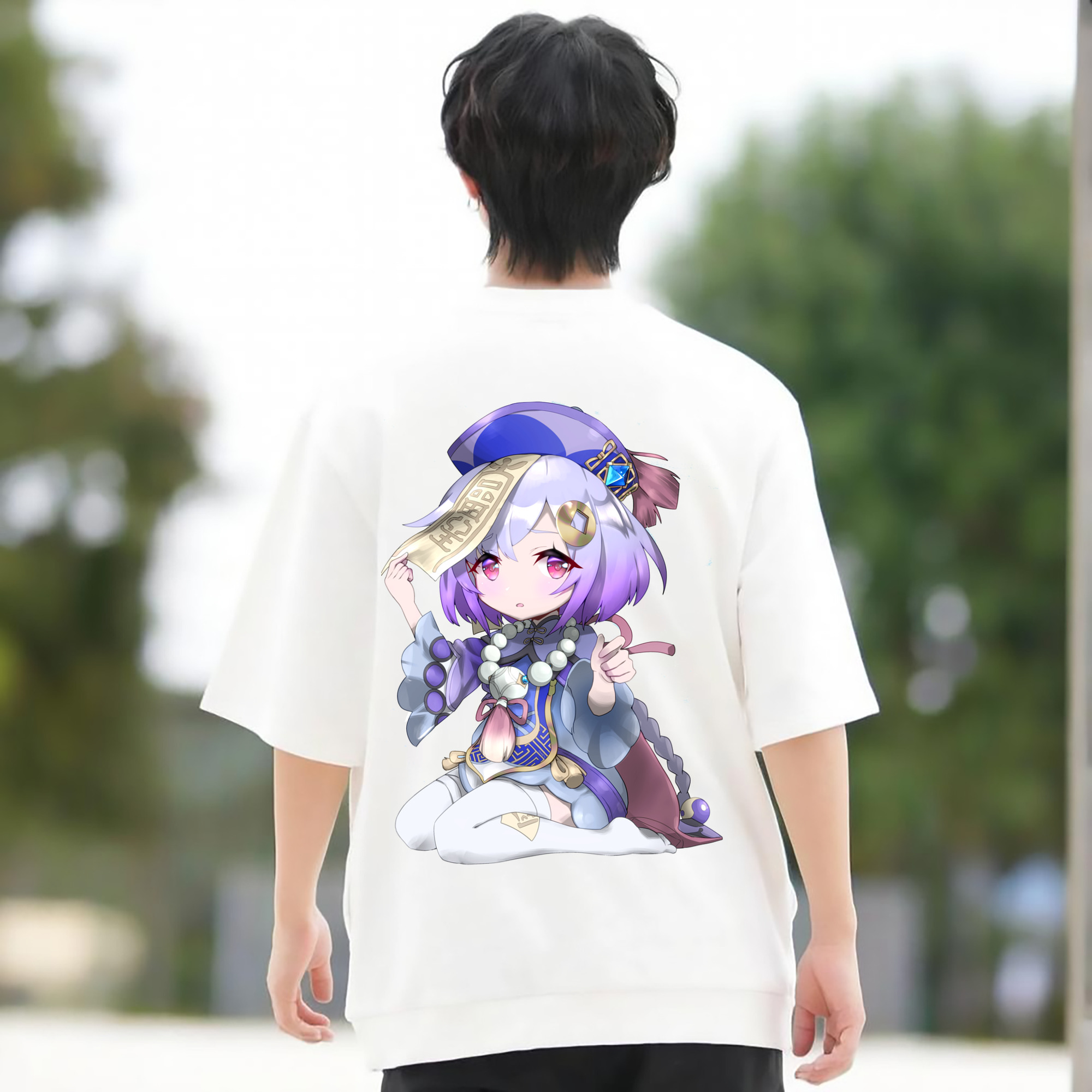 げんし神 七七 なな  genshin Nana 綿100％ メンズ半袖Tシャツ（バックプリント） 通気性