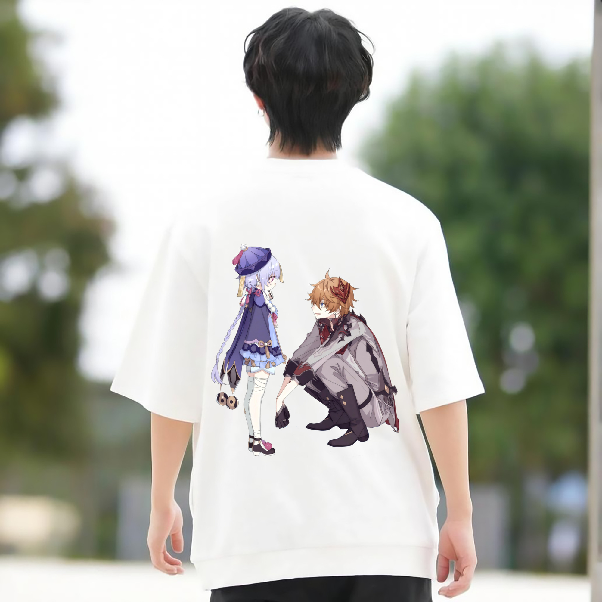 げんし神 七七 なな  genshin Nana 綿100％ メンズ半袖Tシャツ（バックプリント） 通気性