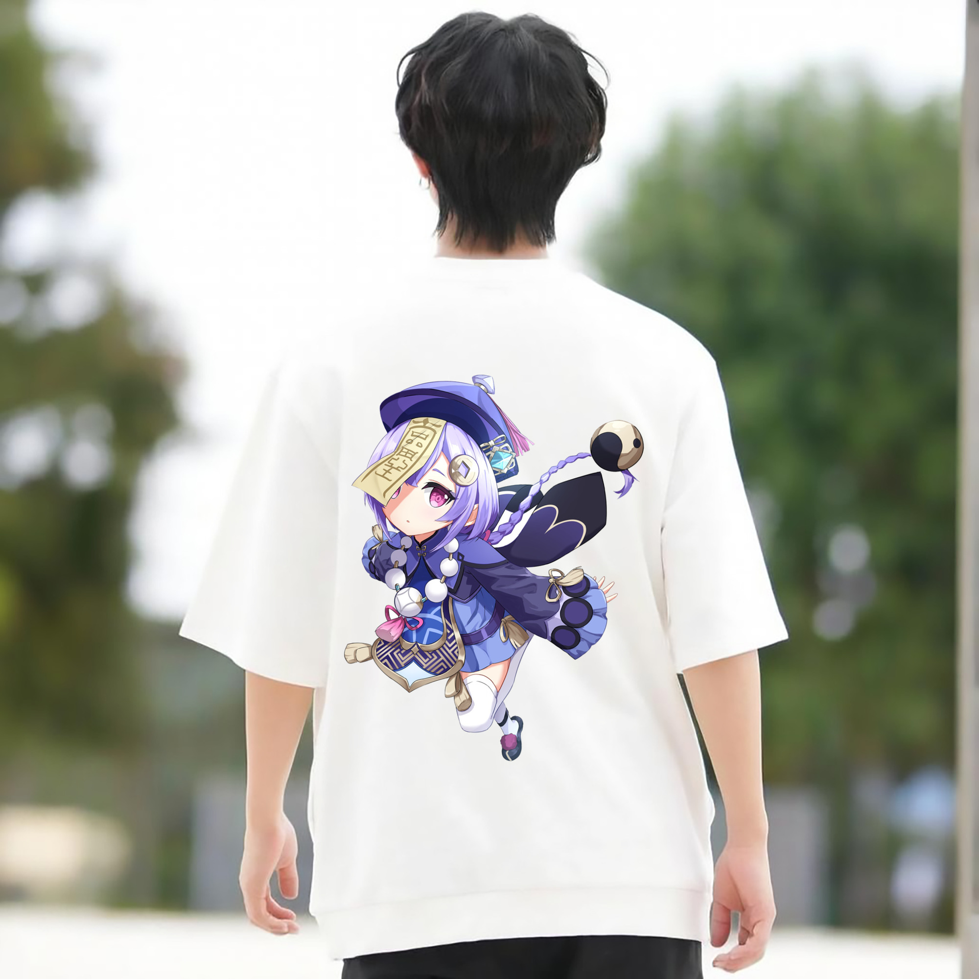 げんし神 七七 なな  genshin Nana 綿100％ メンズ半袖Tシャツ（バックプリント） 通気性