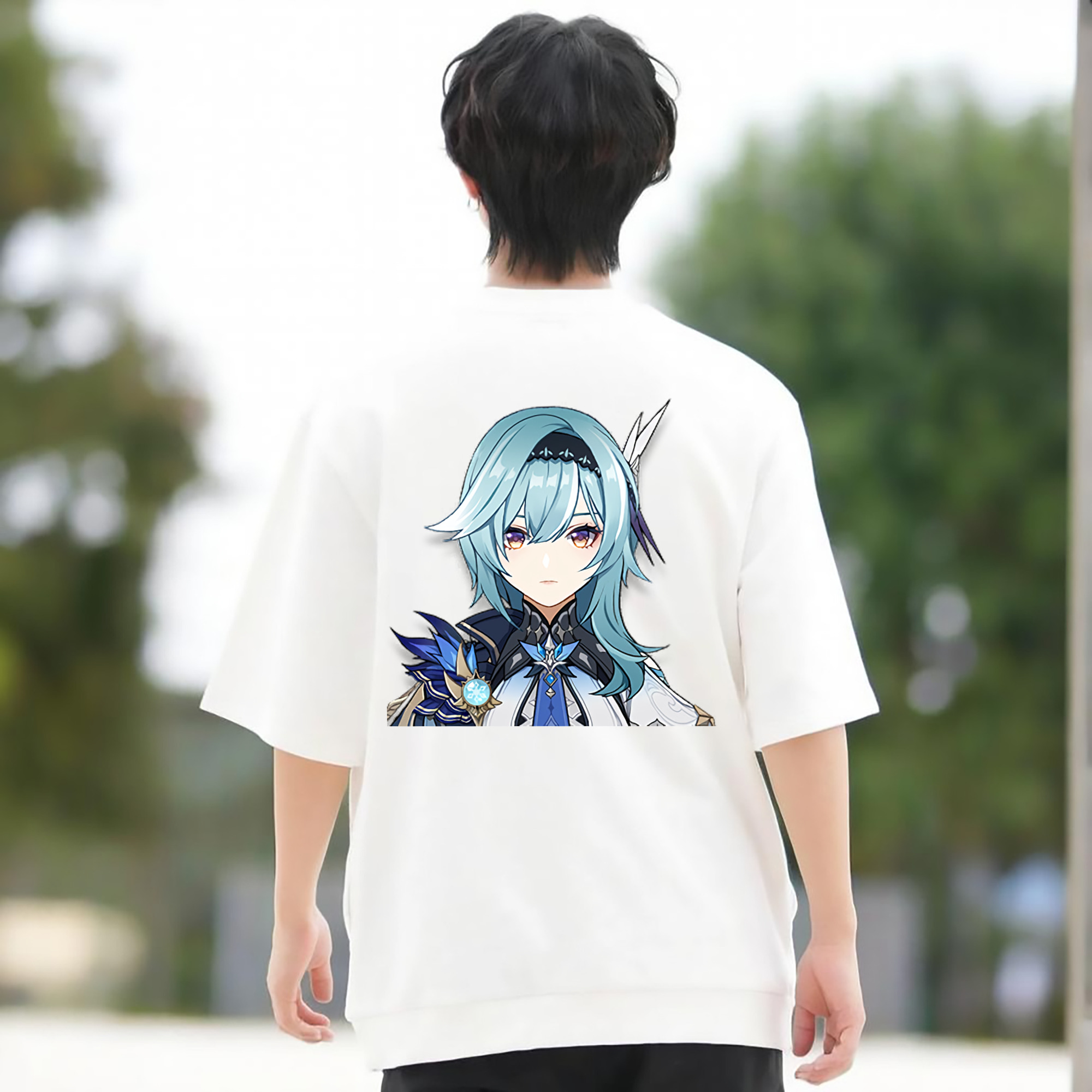 げんし神 优菈 ゆうら genshin Yūra 綿100％ メンズ半袖Tシャツ（バックプリント） 通気性