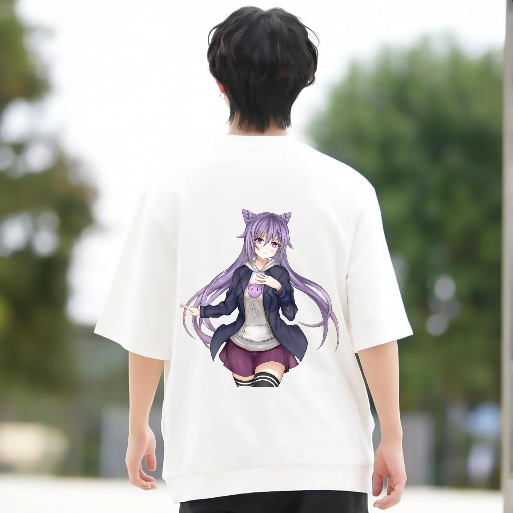 げんし神 刻晴 こくせい genshin Kokusei 綿100％ メンズ半袖Tシャツ（バックプリント） 通気性