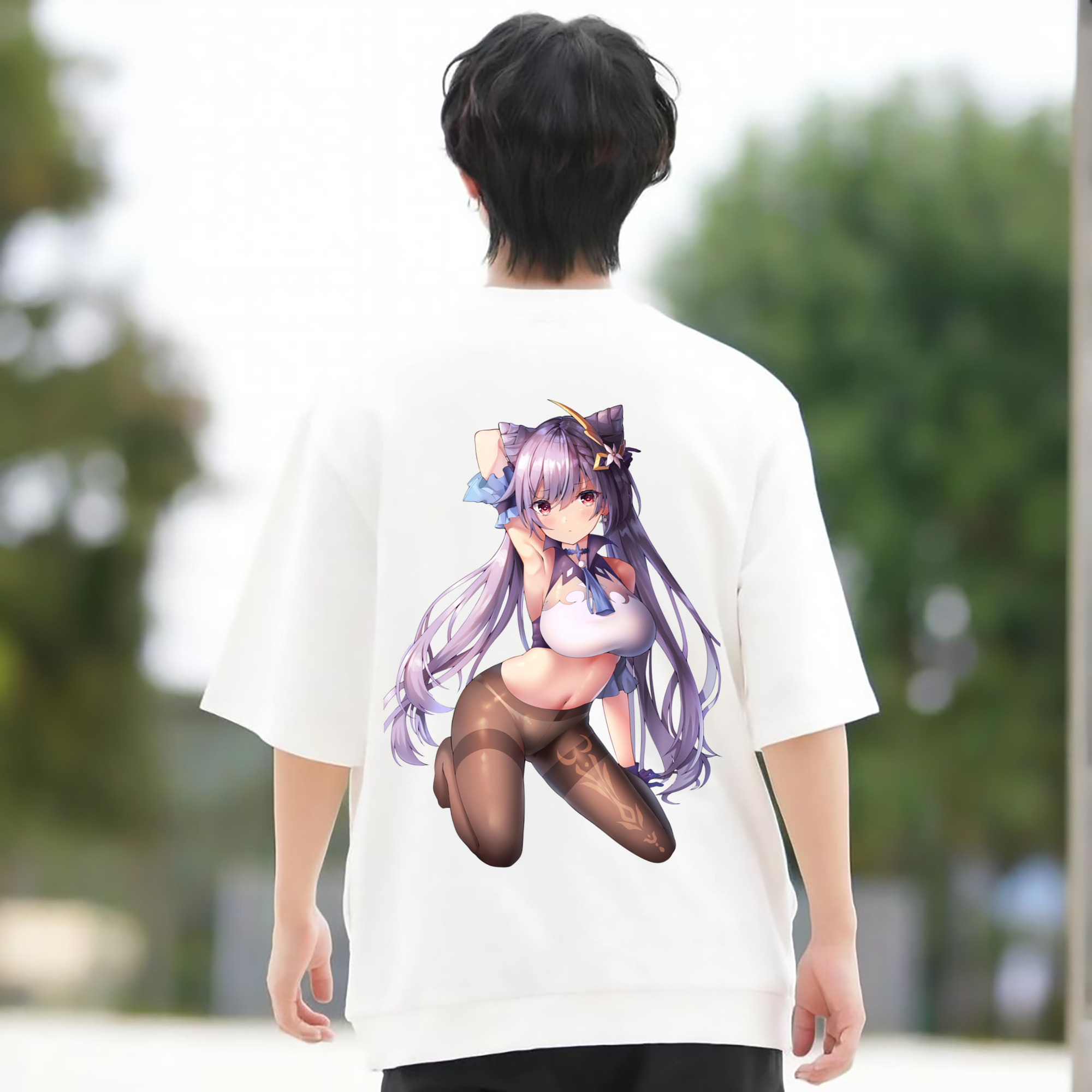 げんし神 刻晴 こくせい genshin Kokusei 綿100％ メンズ半袖Tシャツ（バックプリント） 通気性