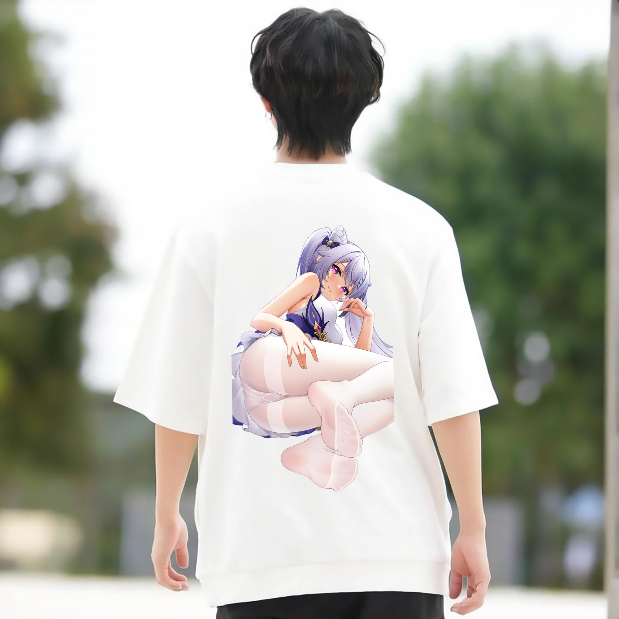 げんし神 刻晴 こくせい genshin Kokusei 綿100％ メンズ半袖Tシャツ（バックプリント） 通気性