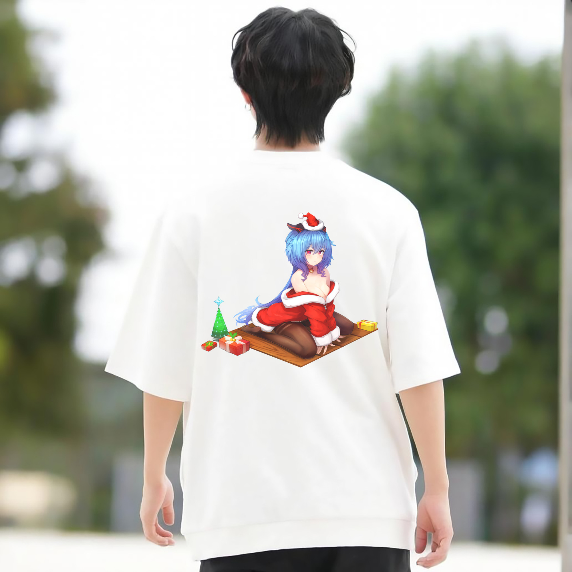 げんし神 甘雨 かんう genshin Ganyu 綿100％ メンズ半袖Tシャツ（バックプリント） 通気性