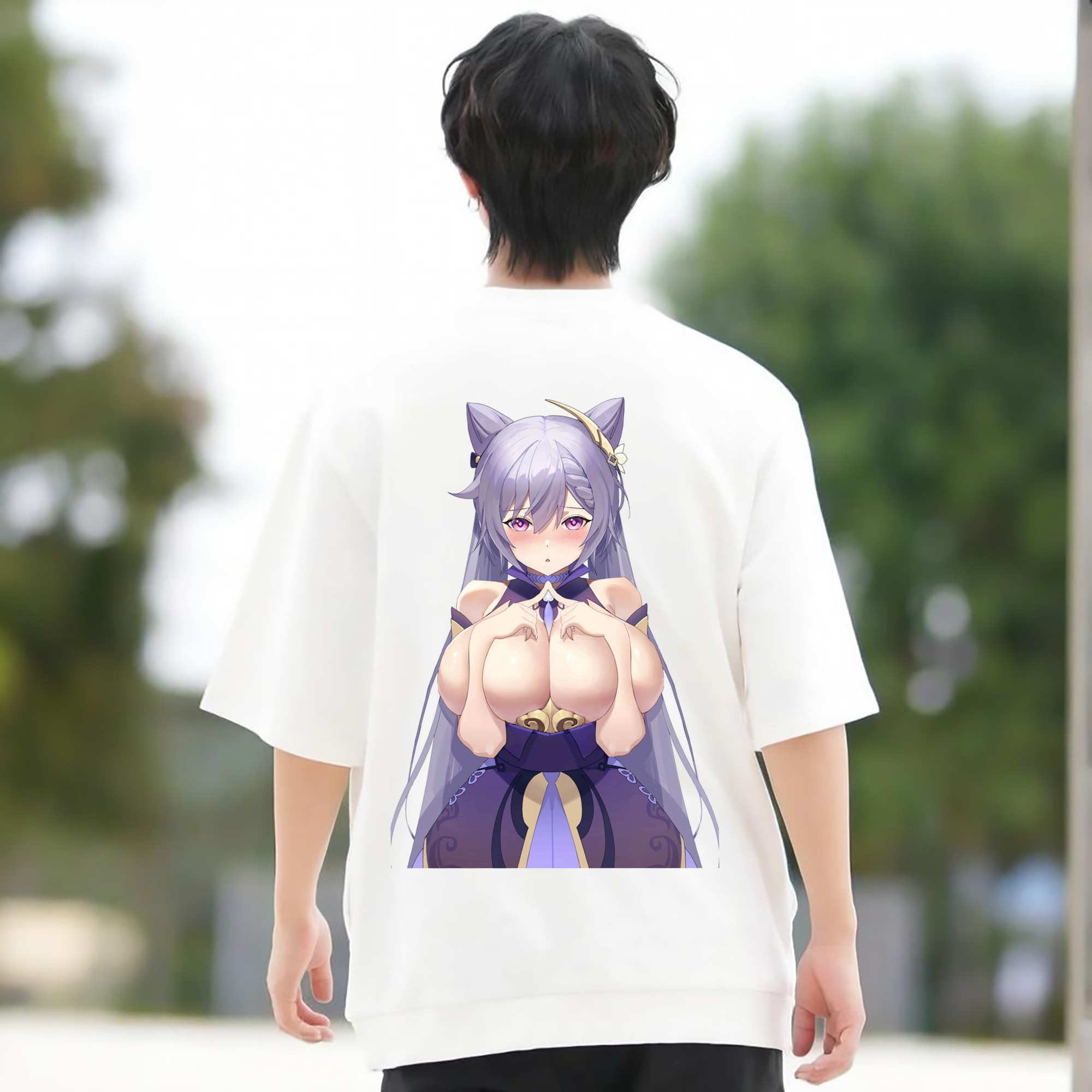 げんし神 刻晴 こくせい genshin Kokusei 綿100％ メンズ半袖Tシャツ（バックプリント） 通気性