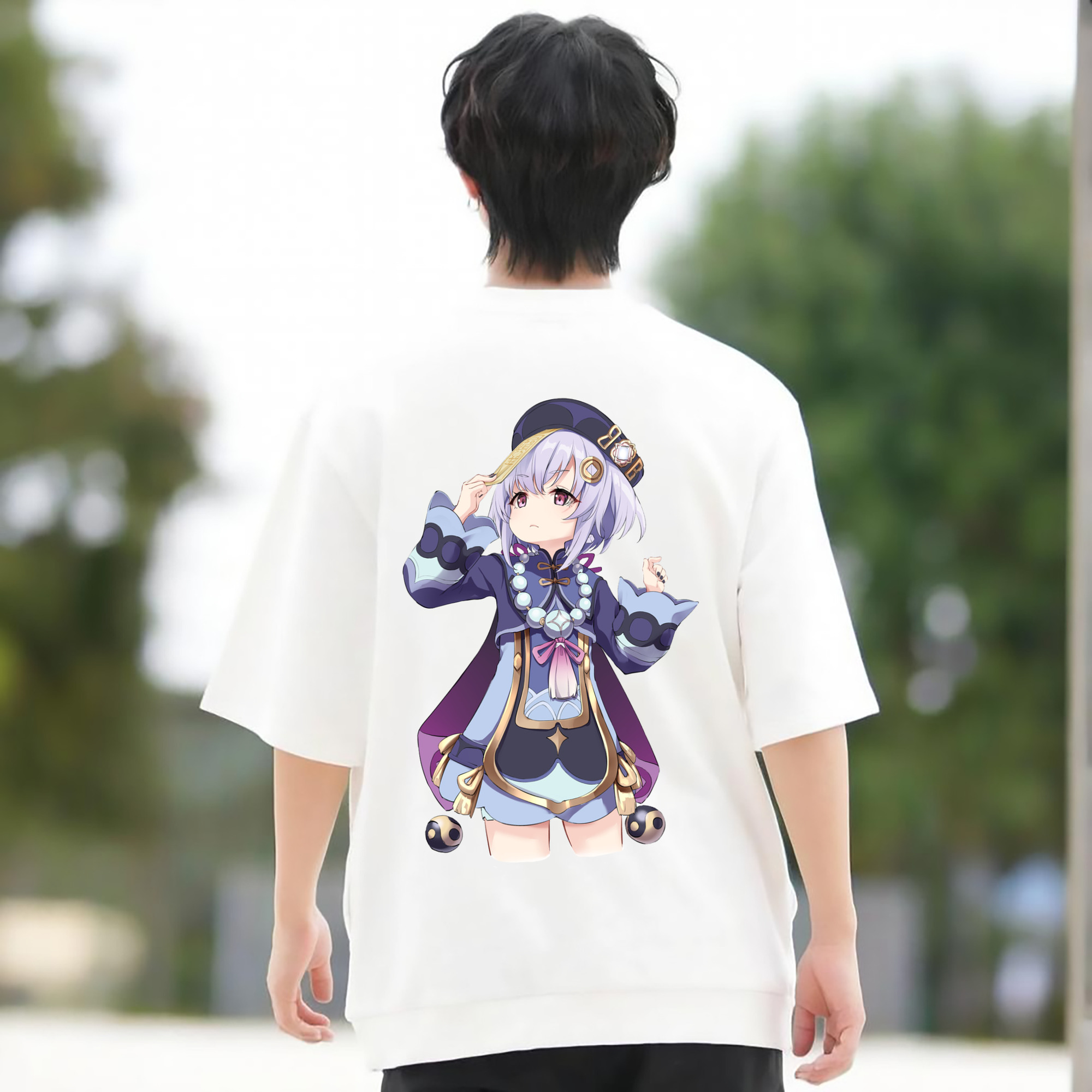 げんし神 七七 なな  genshin Nana 綿100％ メンズ半袖Tシャツ（バックプリント） 通気性
