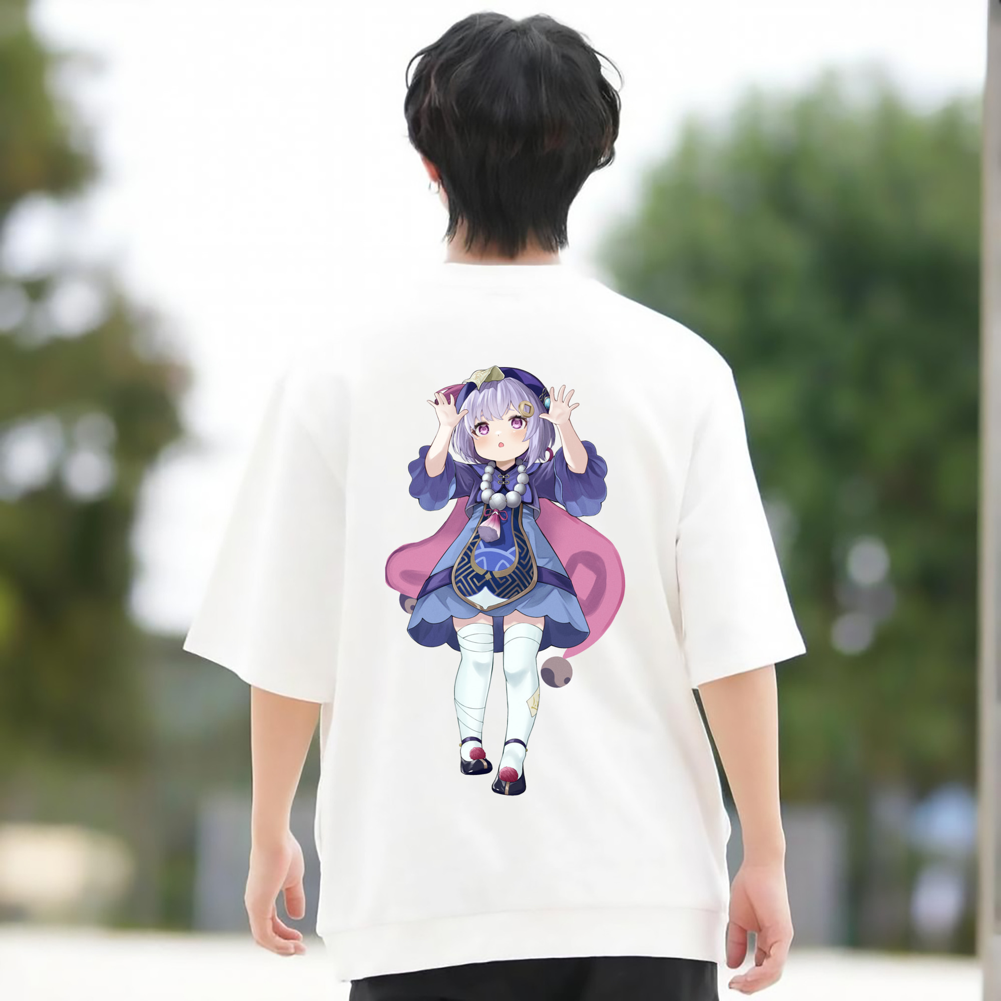 げんし神 七七 なな  genshin Nana 綿100％ メンズ半袖Tシャツ（バックプリント） 通気性