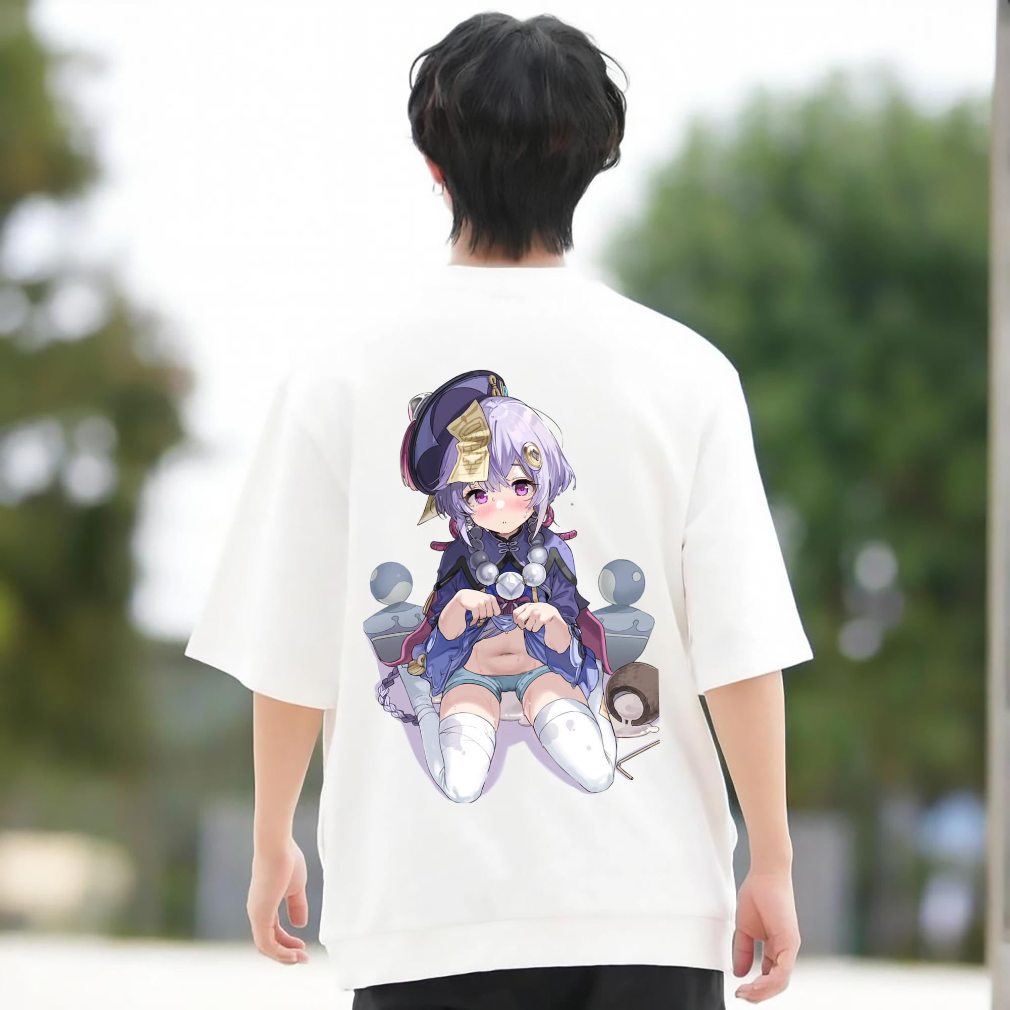 げんし神 七七 なな  genshin Nana 綿100％ メンズ半袖Tシャツ（バックプリント） 通気性