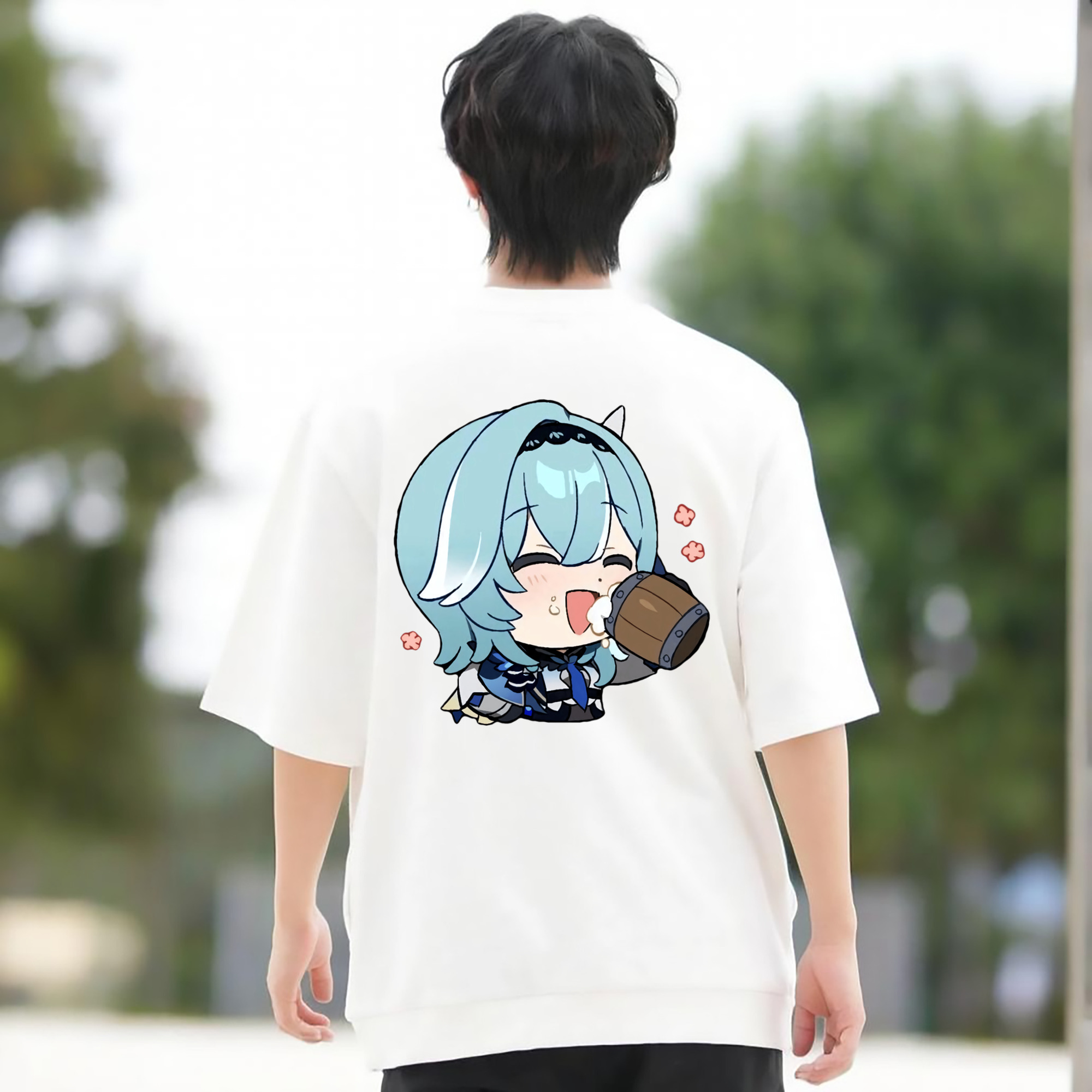 げんし神 优菈 ゆうら genshin Yūra 綿100％ メンズ半袖Tシャツ（バックプリント） 通気性