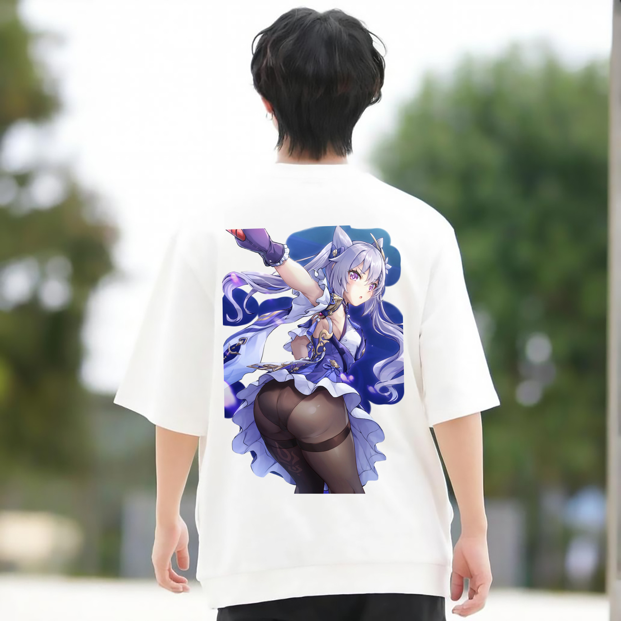 げんし神 刻晴 こくせい genshin Kokusei 綿100％ メンズ半袖Tシャツ（バックプリント） 通気性
