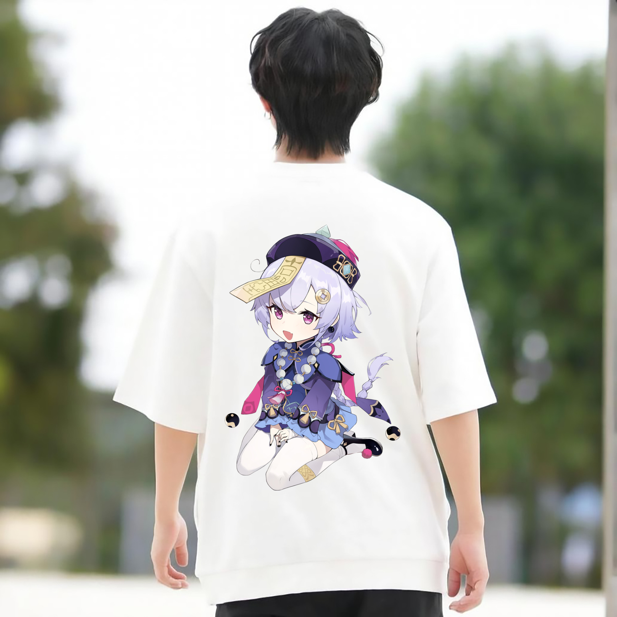 げんし神 七七 なな  genshin Nana 綿100％ メンズ半袖Tシャツ（バックプリント） 通気性