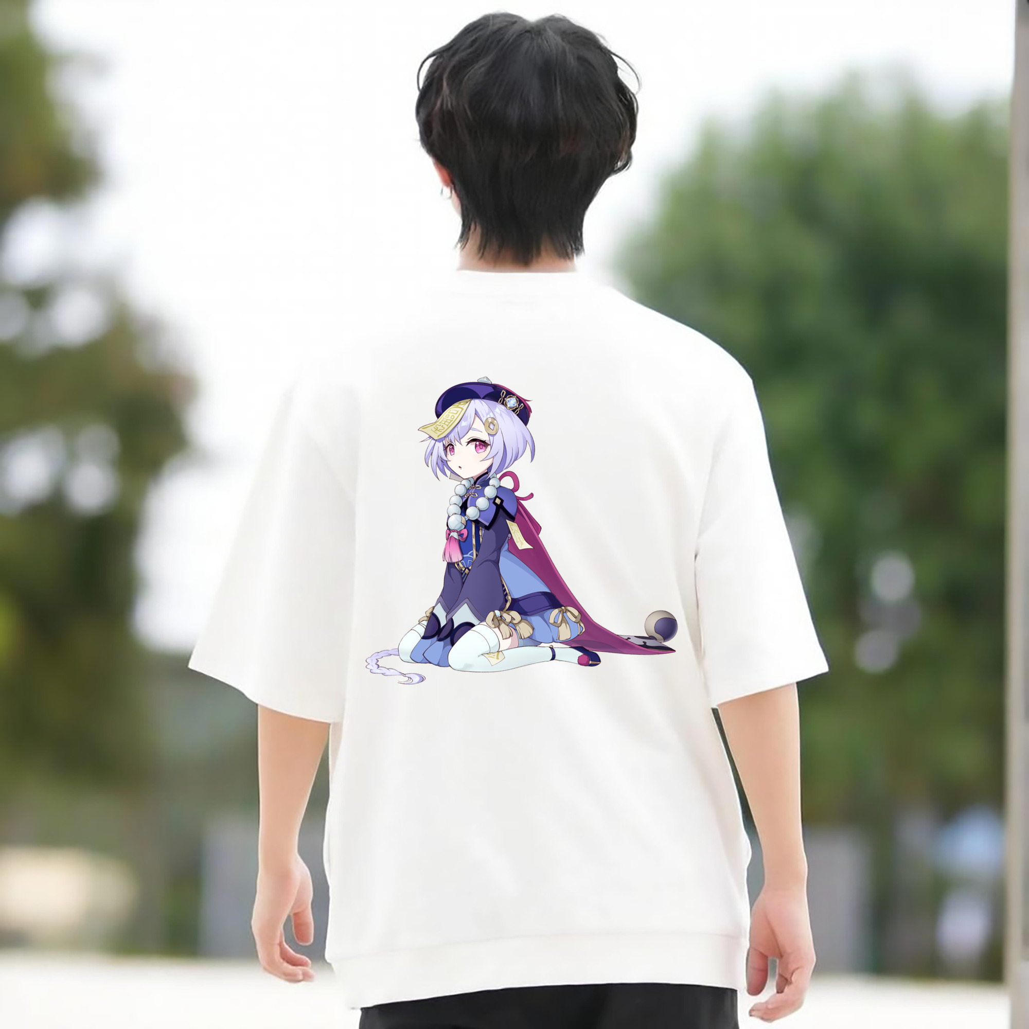 げんし神 七七 なな  genshin Nana 綿100％ メンズ半袖Tシャツ（バックプリント） 通気性