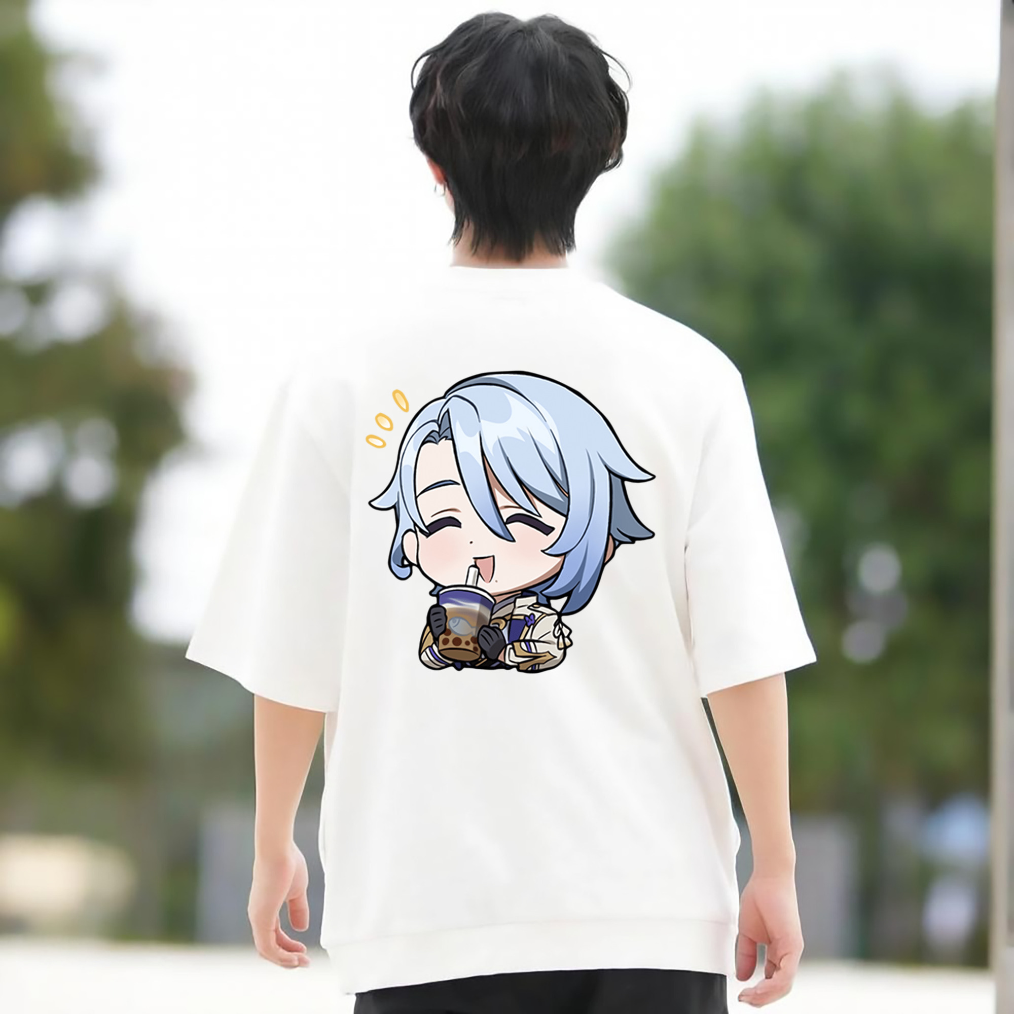 げんし神 神里綾人 かみさとあやと genshin Kamisato Ayato 綿100％ メンズ半袖Tシャツ（バックプリント） 通気性
