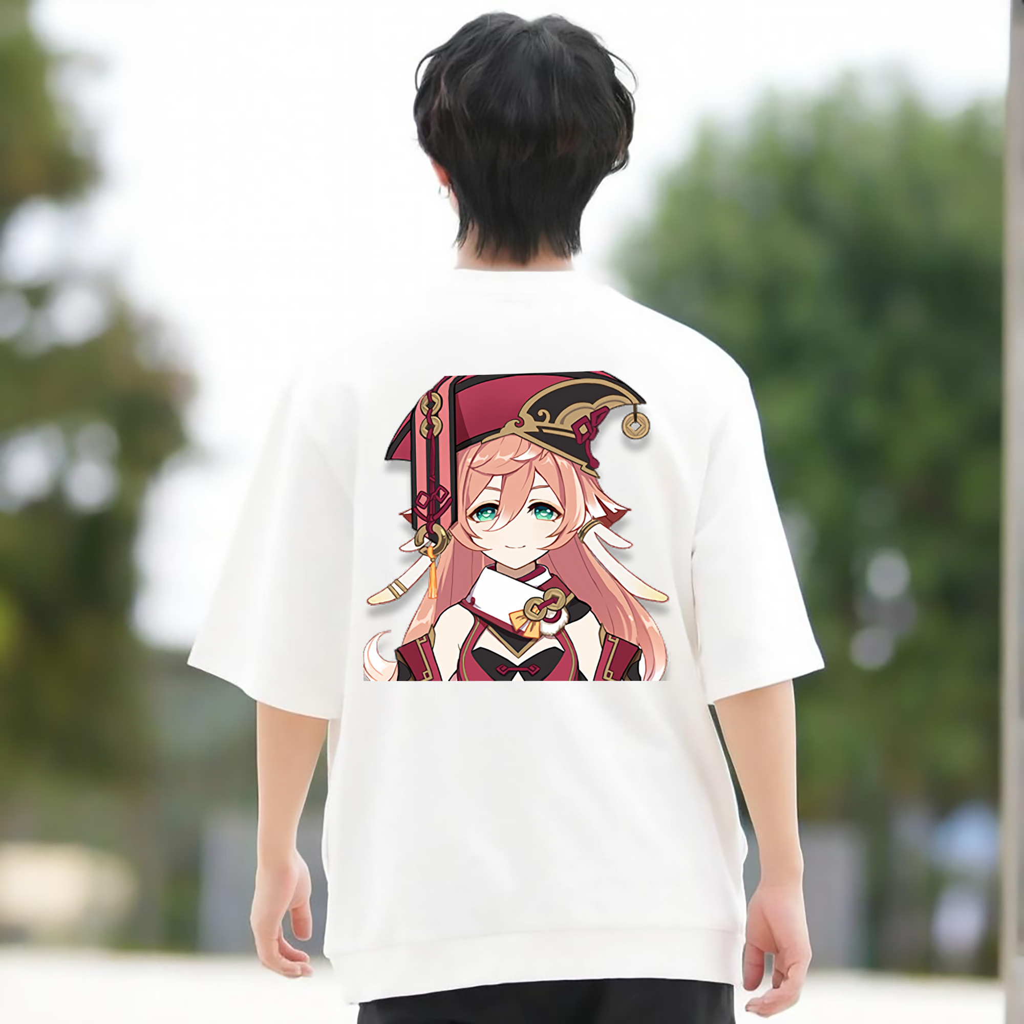 げんし神 ヤンフェイ genshin Yanfei 綿100％ メンズ半袖Tシャツ（バックプリント） 通気性