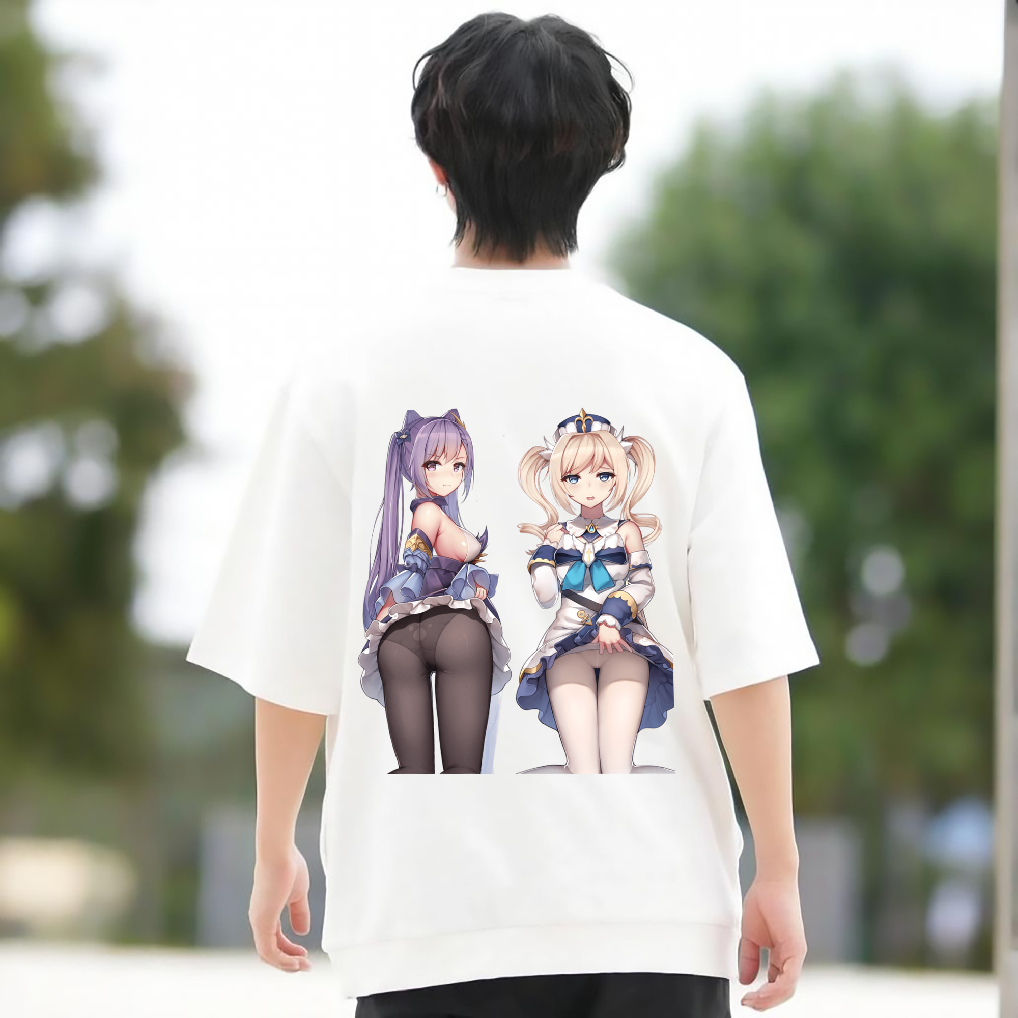 げんし神 刻晴 こくせい genshin Kokusei 綿100％ メンズ半袖Tシャツ（バックプリント） 通気性