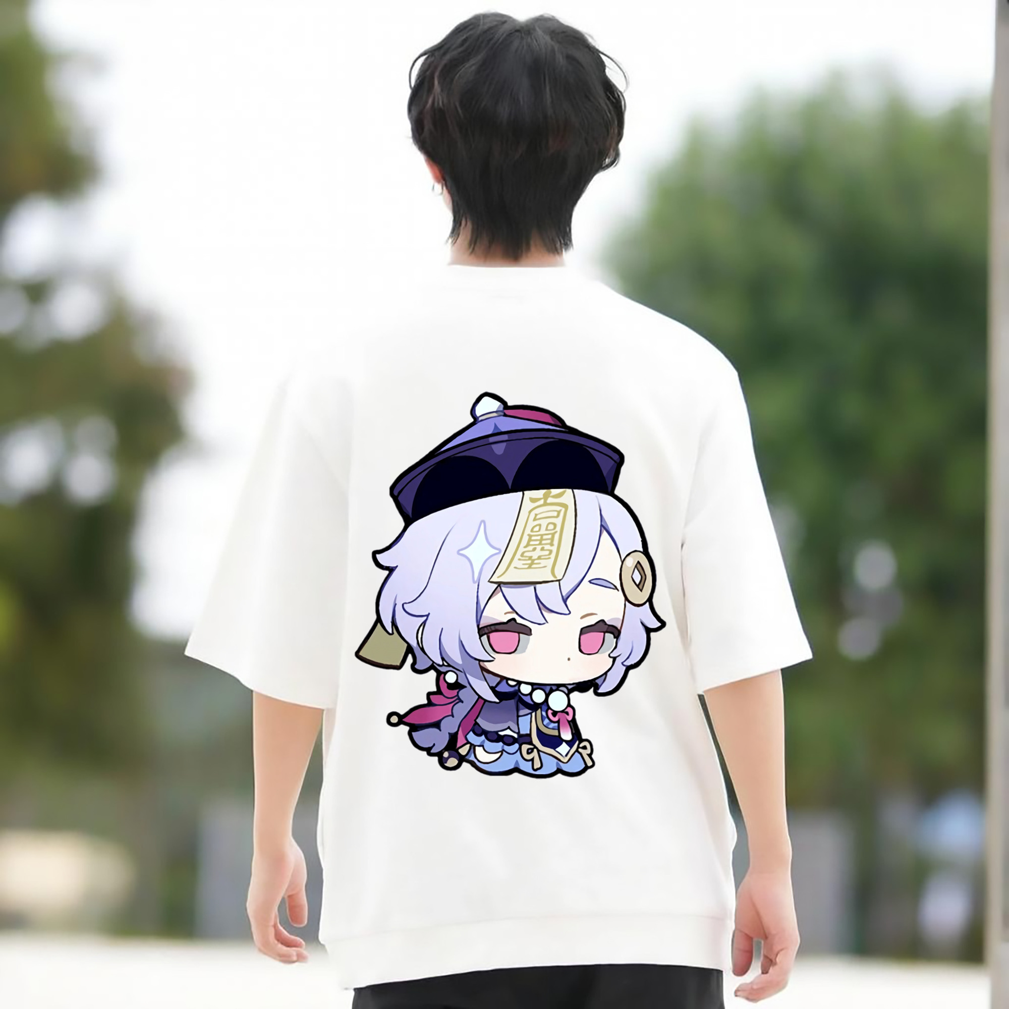 げんし神 七七 なな  genshin Nana 綿100％ メンズ半袖Tシャツ（バックプリント） 通気性