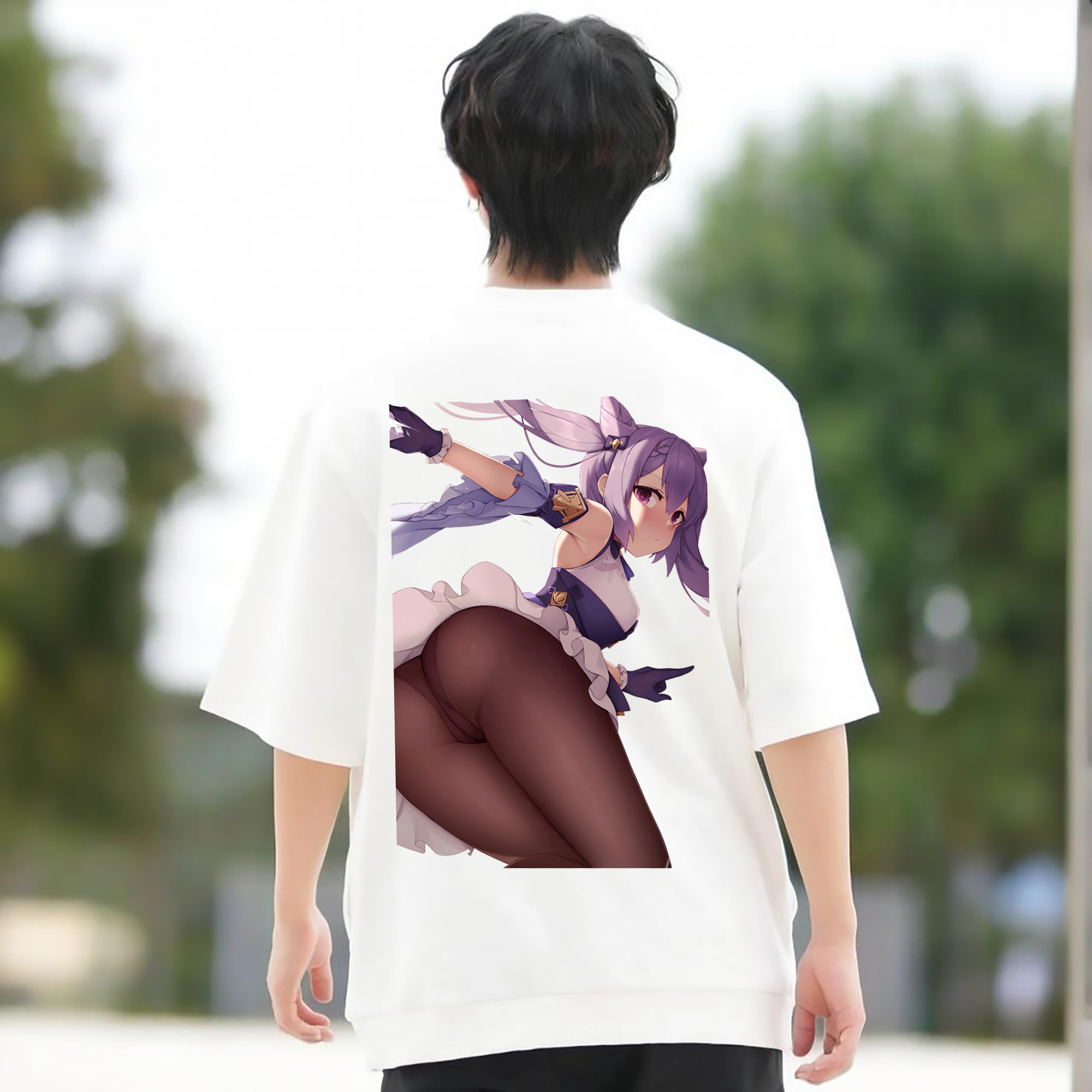 げんし神 刻晴 こくせい genshin Kokusei 綿100％ メンズ半袖Tシャツ（バックプリント） 通気性