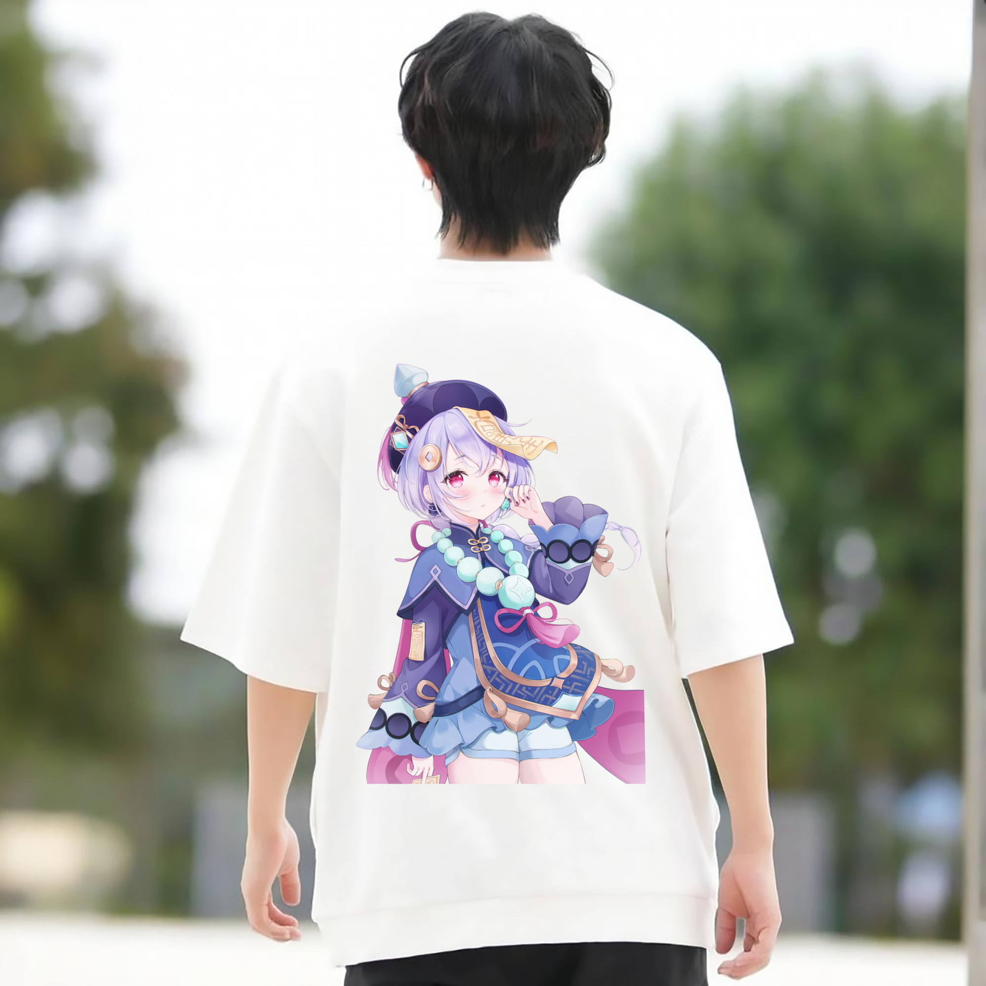 げんし神 七七 なな  genshin Nana 綿100％ メンズ半袖Tシャツ（バックプリント） 通気性