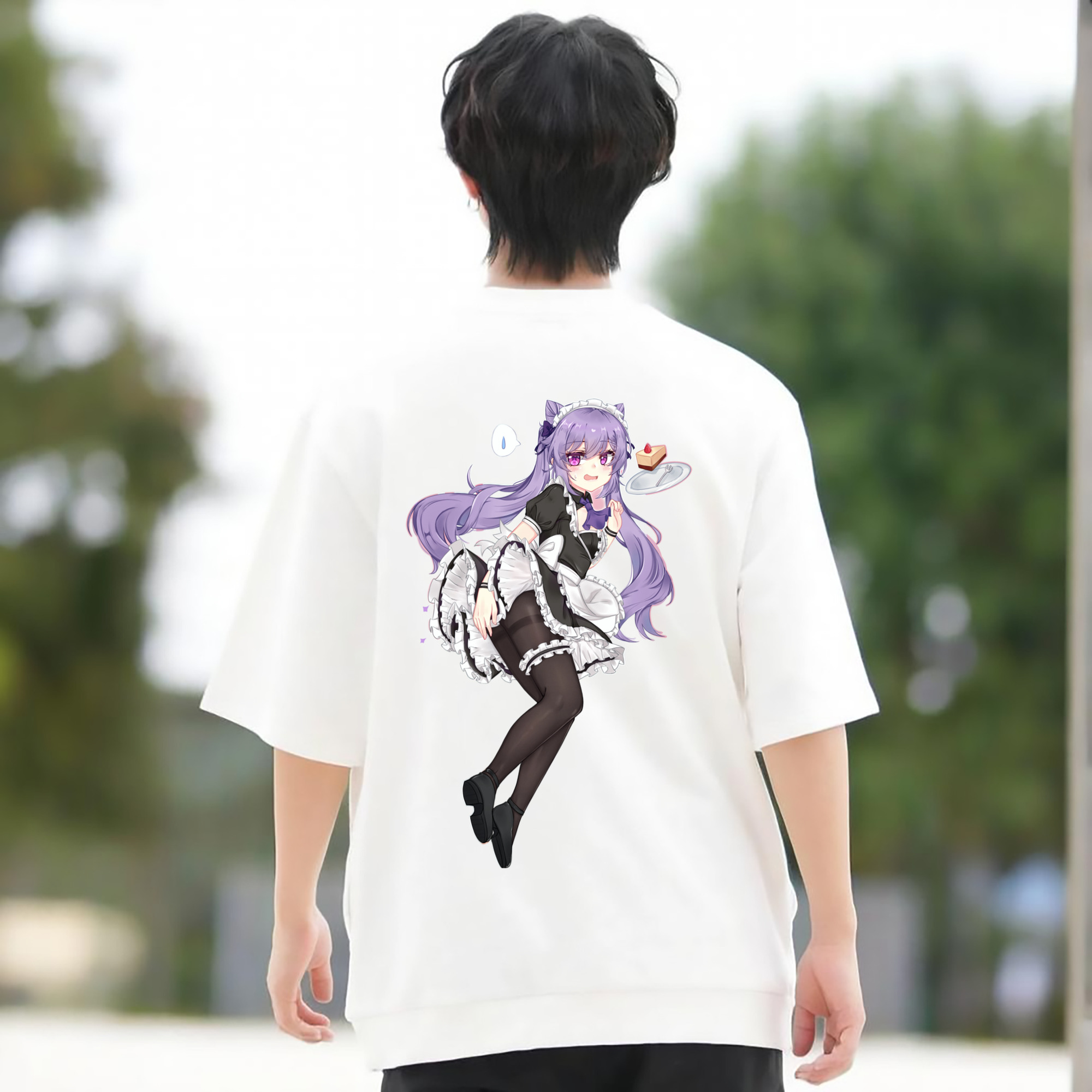 げんし神 刻晴 こくせい genshin Kokusei 綿100％ メンズ半袖Tシャツ（バックプリント） 通気性