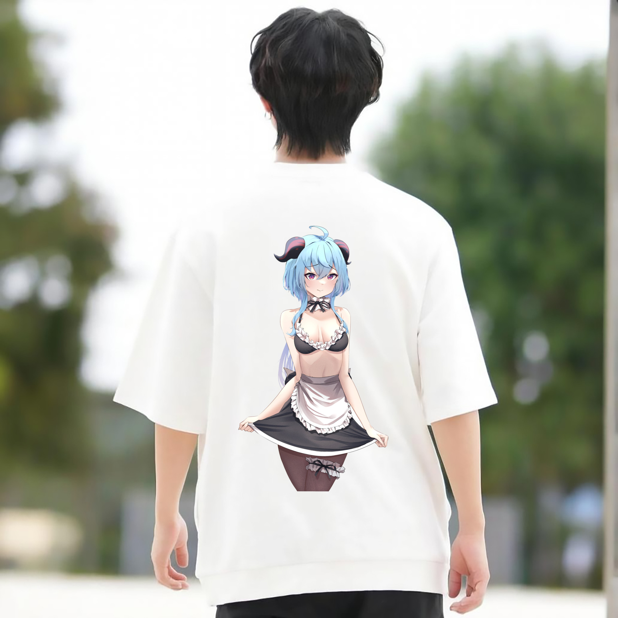 げんし神 甘雨 かんう genshin Ganyu 綿100％ メンズ半袖Tシャツ（バックプリント） 通気性