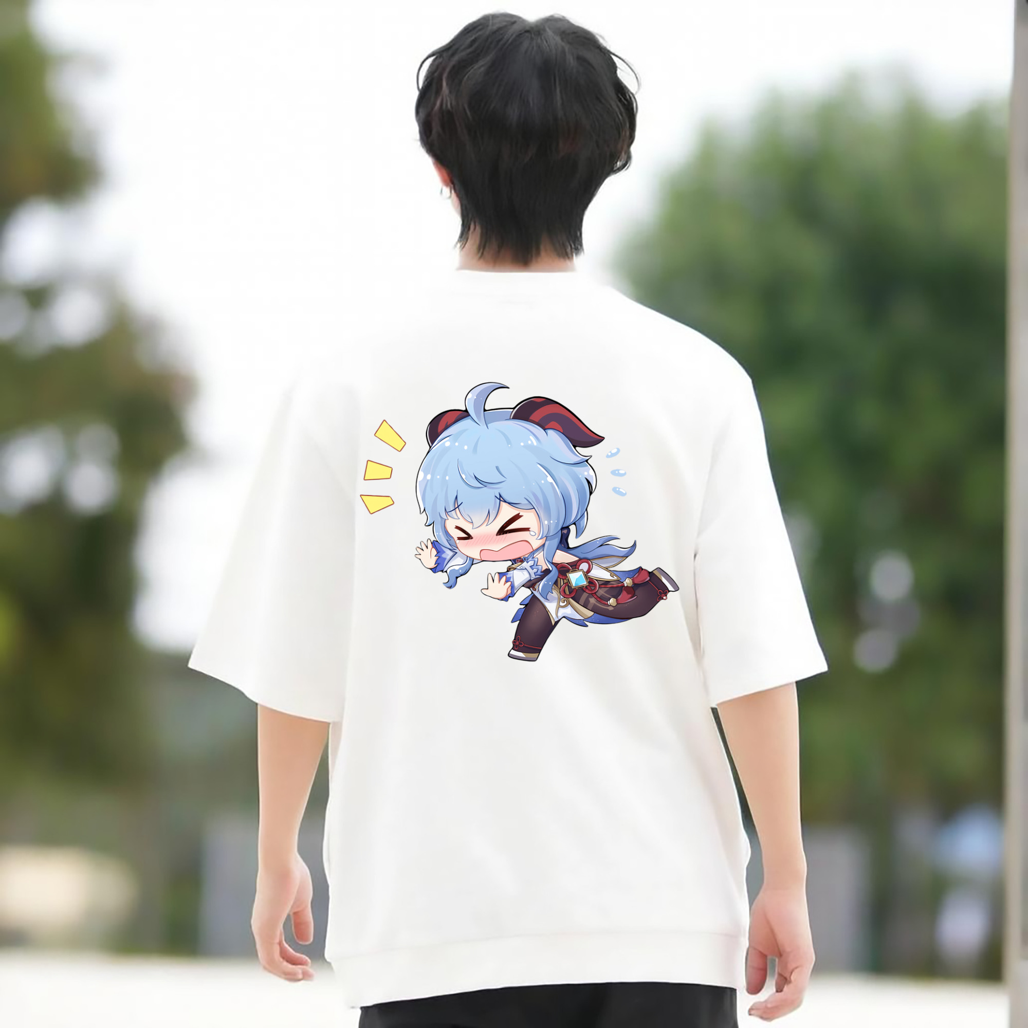 げんし神 甘雨 かんう genshin Ganyu 綿100％ メンズ半袖Tシャツ（バックプリント） 通気性