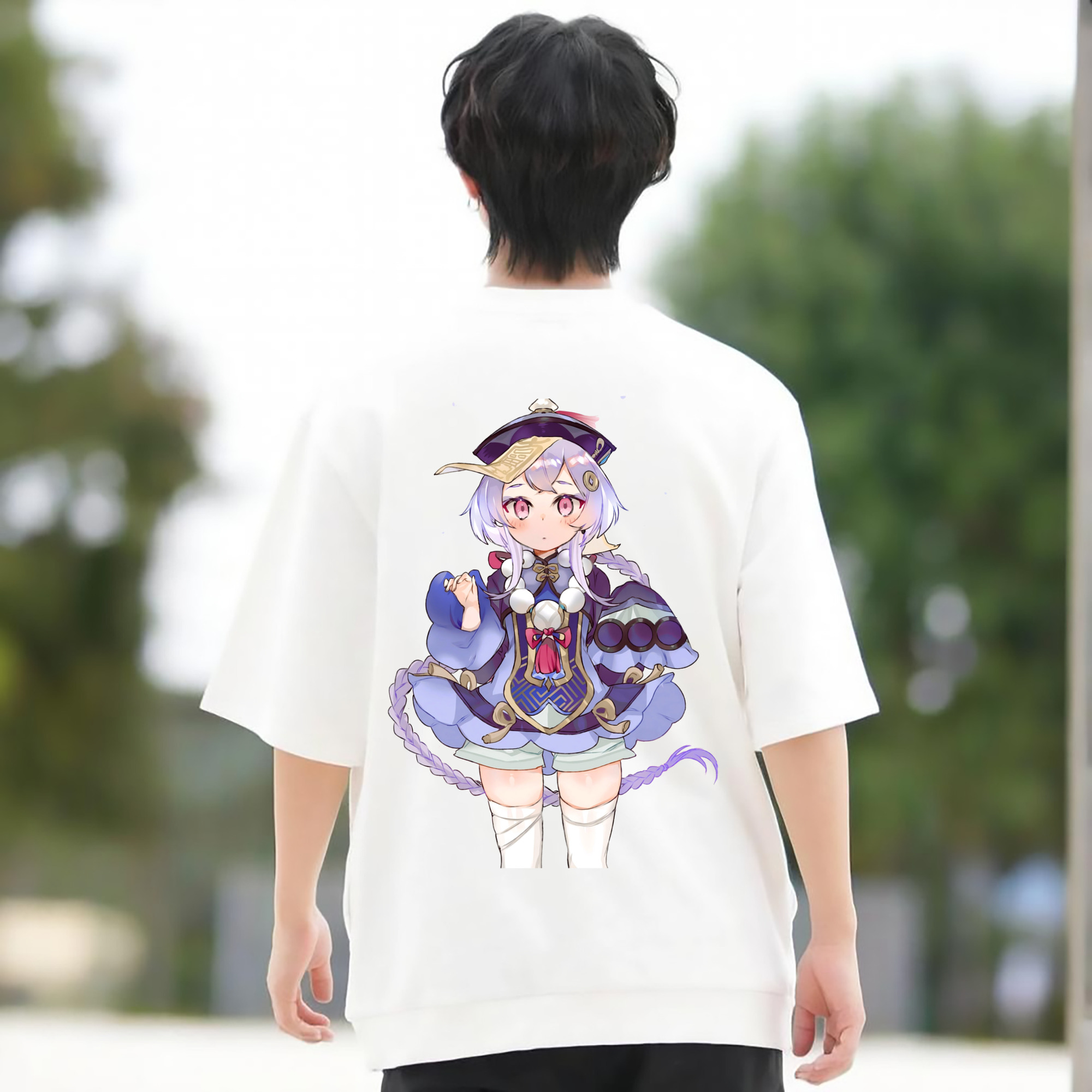 げんし神 七七 なな  genshin Nana 綿100％ メンズ半袖Tシャツ（バックプリント） 通気性