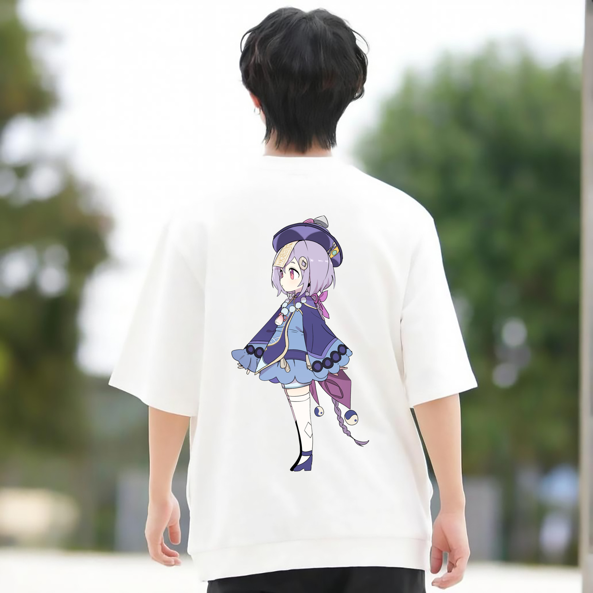 げんし神 七七 なな  genshin Nana 綿100％ メンズ半袖Tシャツ（バックプリント） 通気性