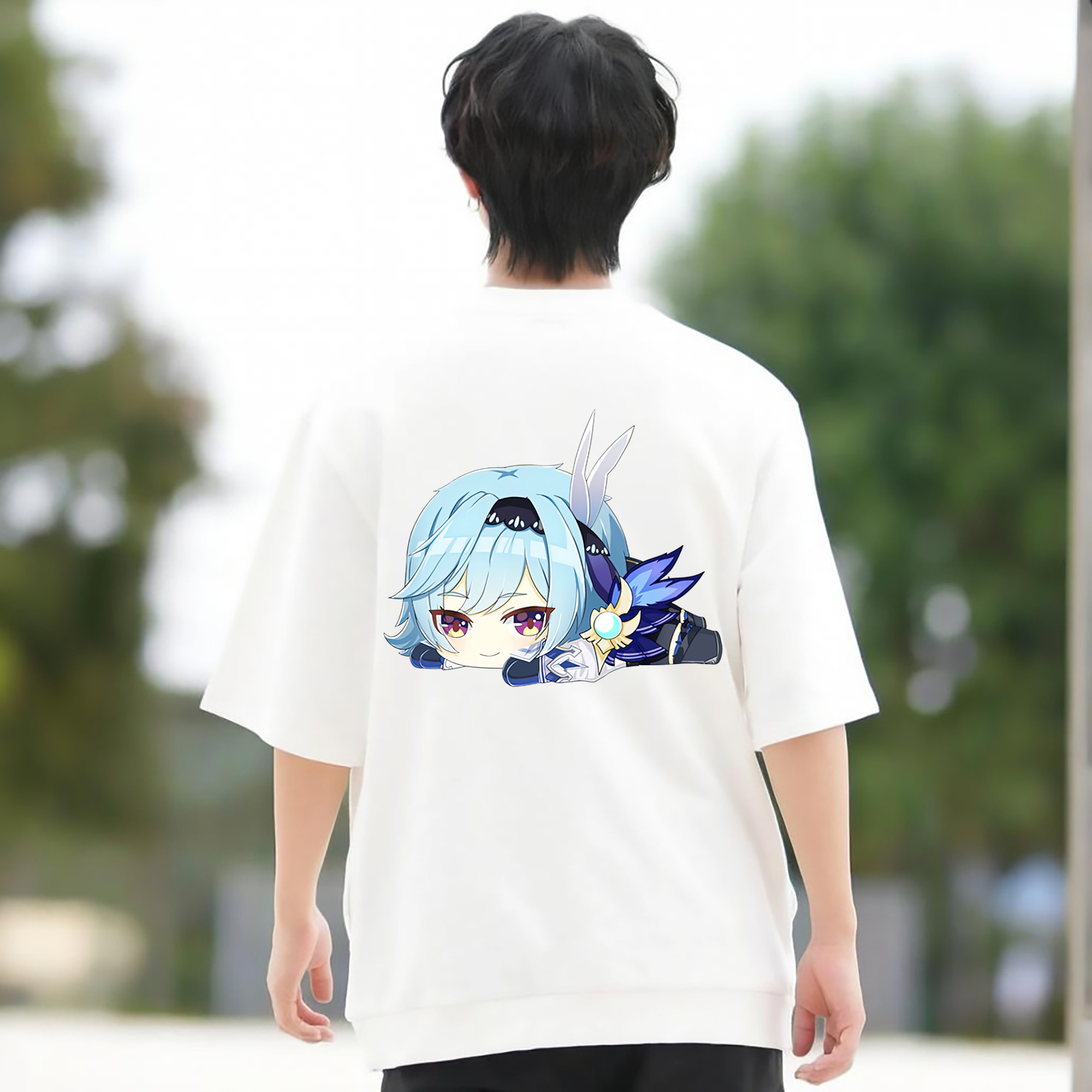 げんし神 优菈 ゆうら genshin Yūra 綿100％ メンズ半袖Tシャツ（バックプリント） 通気性