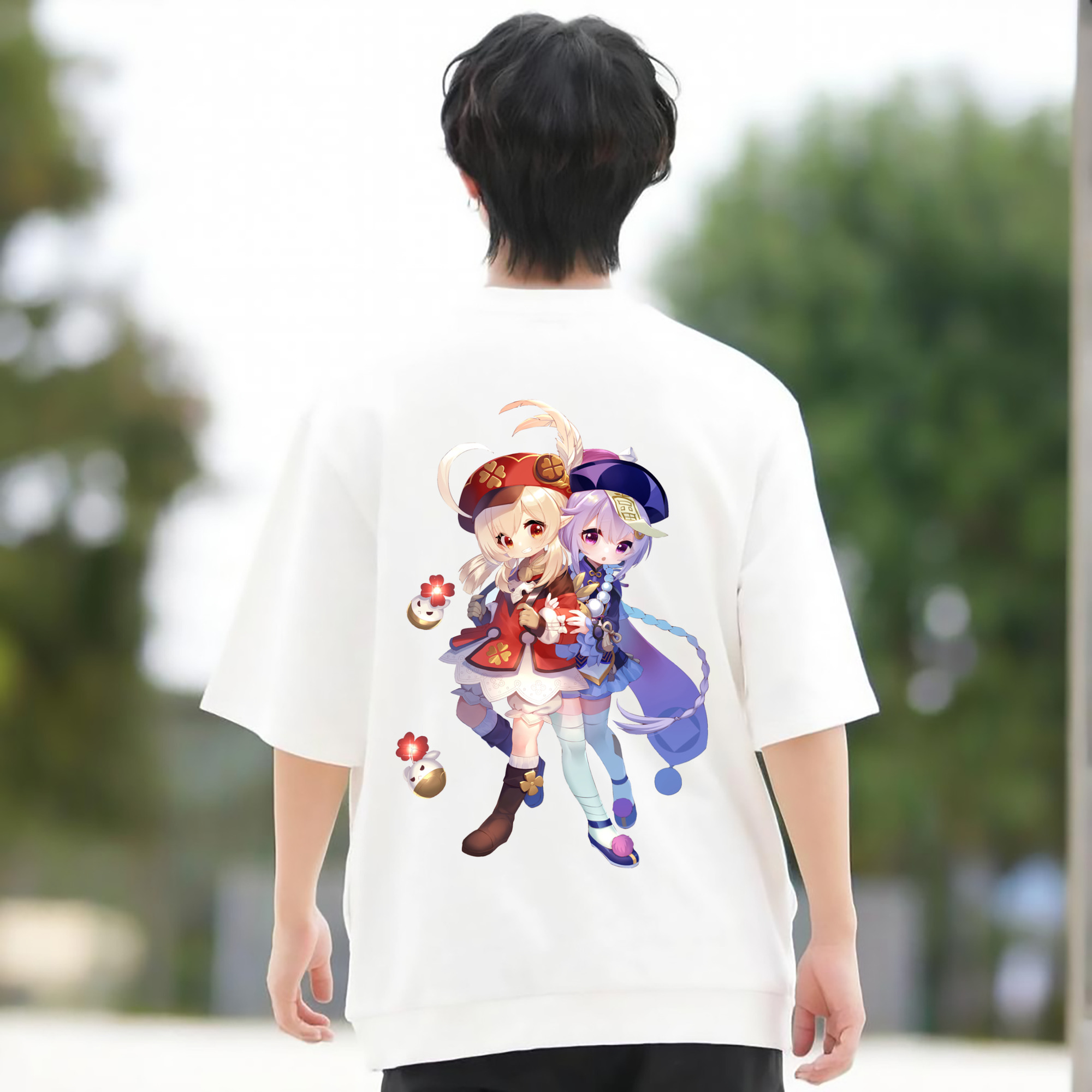 げんし神 七七 なな  genshin Nana 綿100％ メンズ半袖Tシャツ（バックプリント） 通気性