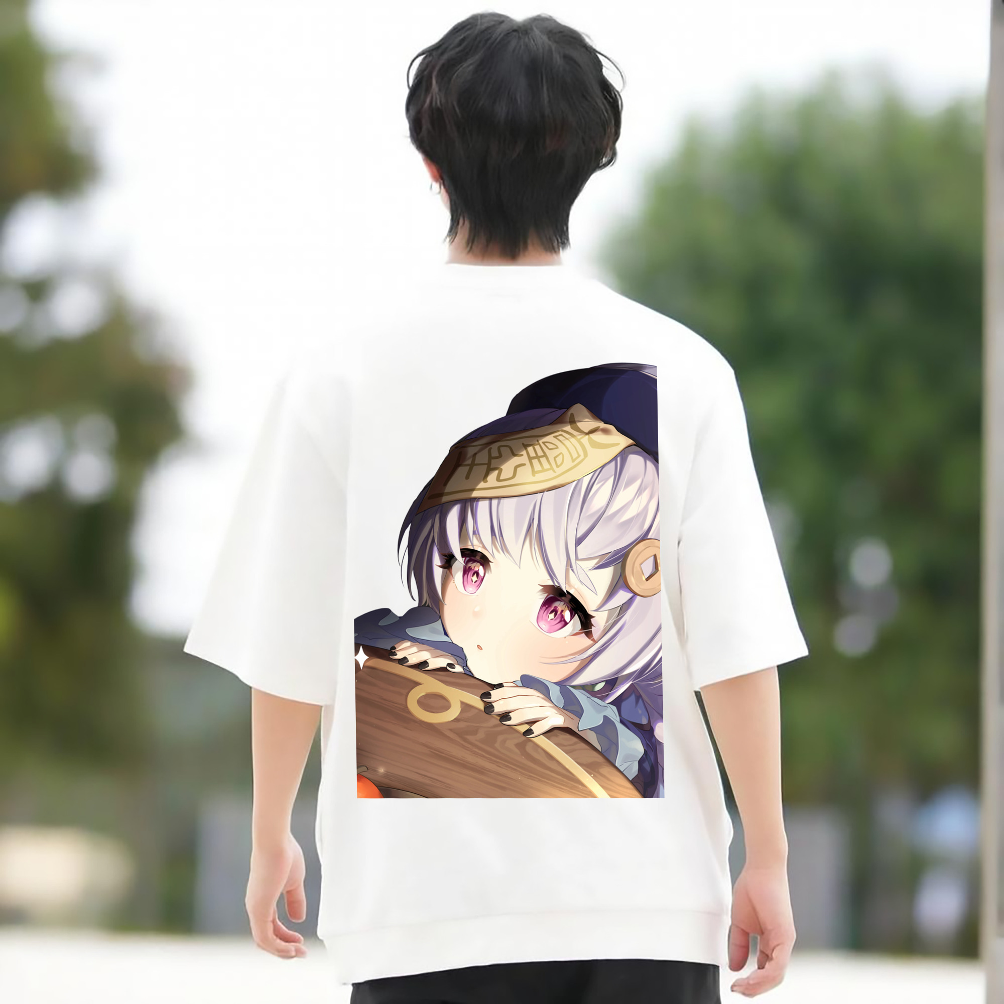 げんし神 七七 なな  genshin Nana 綿100％ メンズ半袖Tシャツ（バックプリント） 通気性
