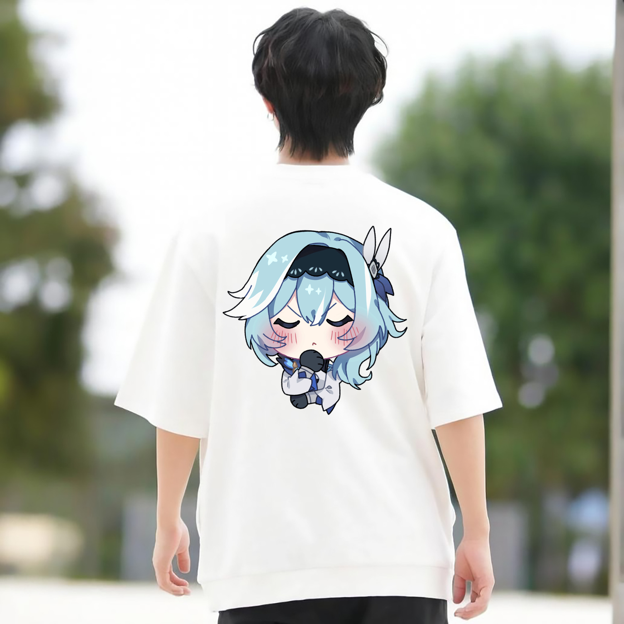 げんし神 优菈 ゆうら genshin Yūra 綿100％ メンズ半袖Tシャツ（バックプリント） 通気性