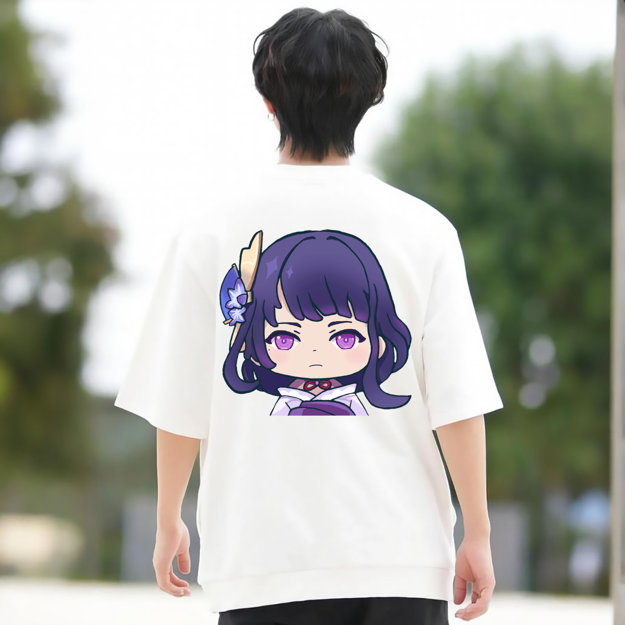 げんし神 雷電将軍 らいでんしょうぐん genshin Raiden Shogun 綿100％ メンズ半袖Tシャツ（バックプリント） 通気性