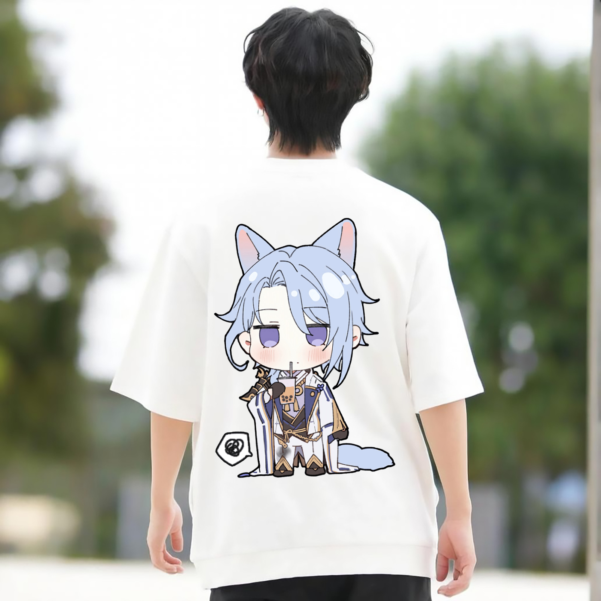 げんし神 神里綾人 かみさとあやと genshin Kamisato Ayato 綿100％ メンズ半袖Tシャツ（バックプリント） 通気性