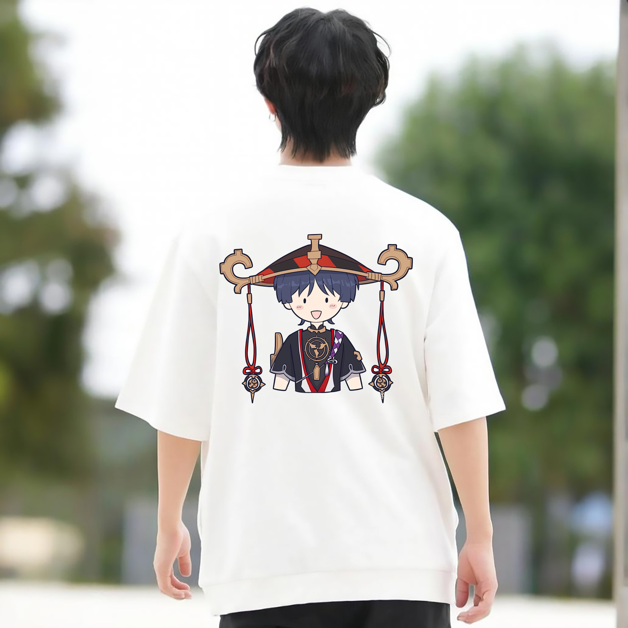 げんし神 さんペい genshin Sanpei 綿100％ メンズ半袖Tシャツ（バックプリント） 通気性
