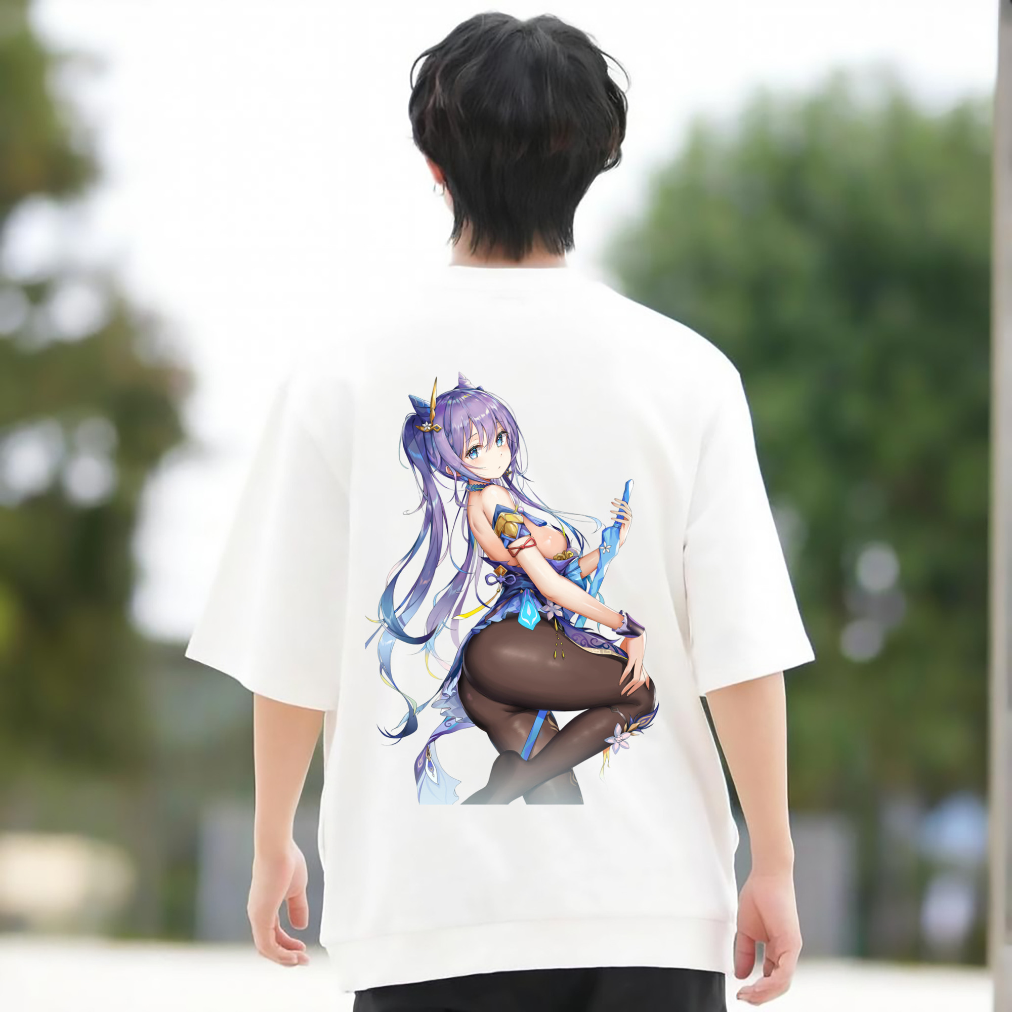 げんし神 刻晴 こくせい genshin Kokusei 綿100％ メンズ半袖Tシャツ（バックプリント） 通気性