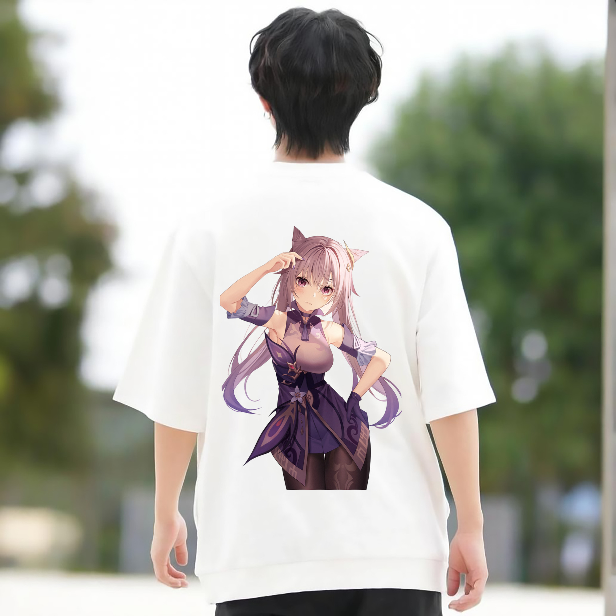 げんし神 刻晴 こくせい genshin Kokusei 綿100％ メンズ半袖Tシャツ（バックプリント） 通気性