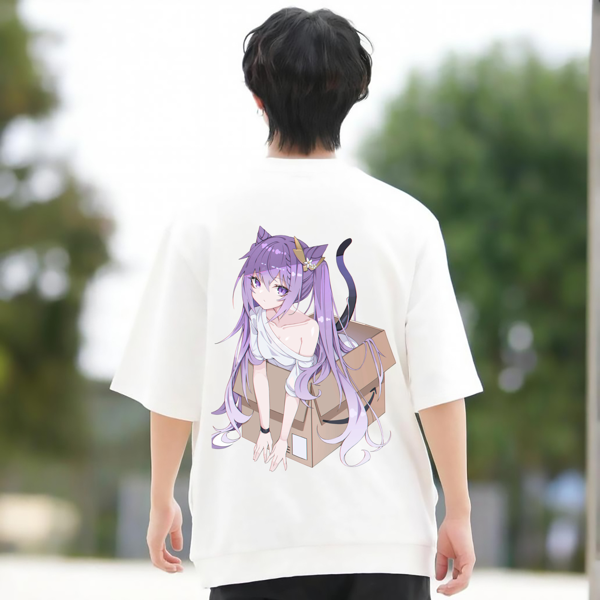 げんし神 刻晴 こくせい genshin Kokusei 綿100％ メンズ半袖Tシャツ（バックプリント） 通気性
