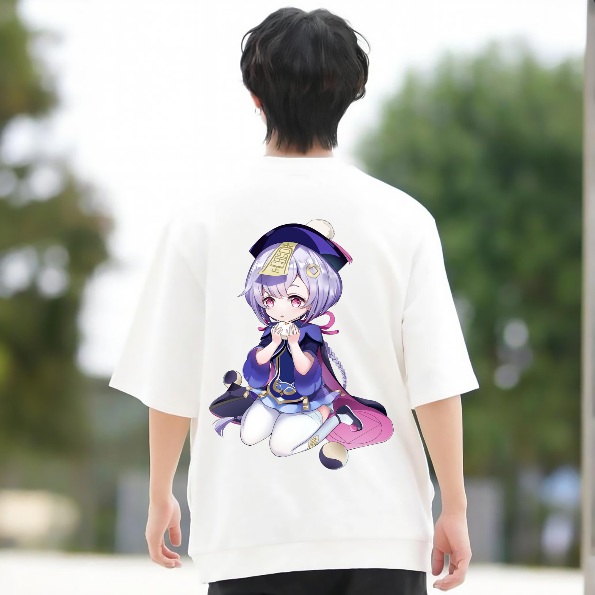 げんし神 七七 なな  genshin Nana 綿100％ メンズ半袖Tシャツ（バックプリント） 通気性