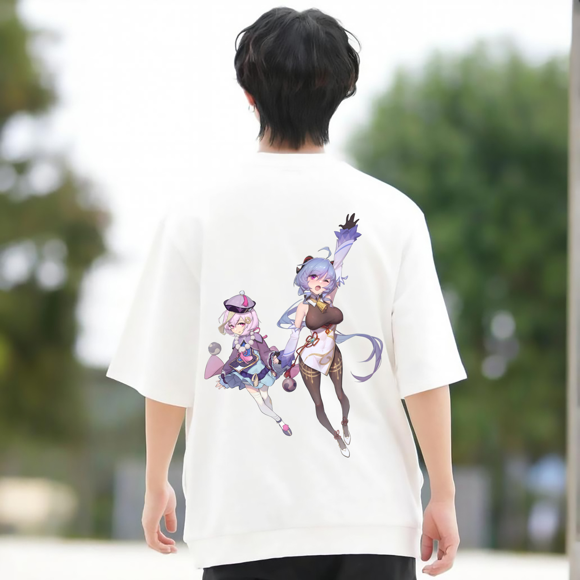 げんし神 七七 なな  genshin Nana 綿100％ メンズ半袖Tシャツ（バックプリント） 通気性