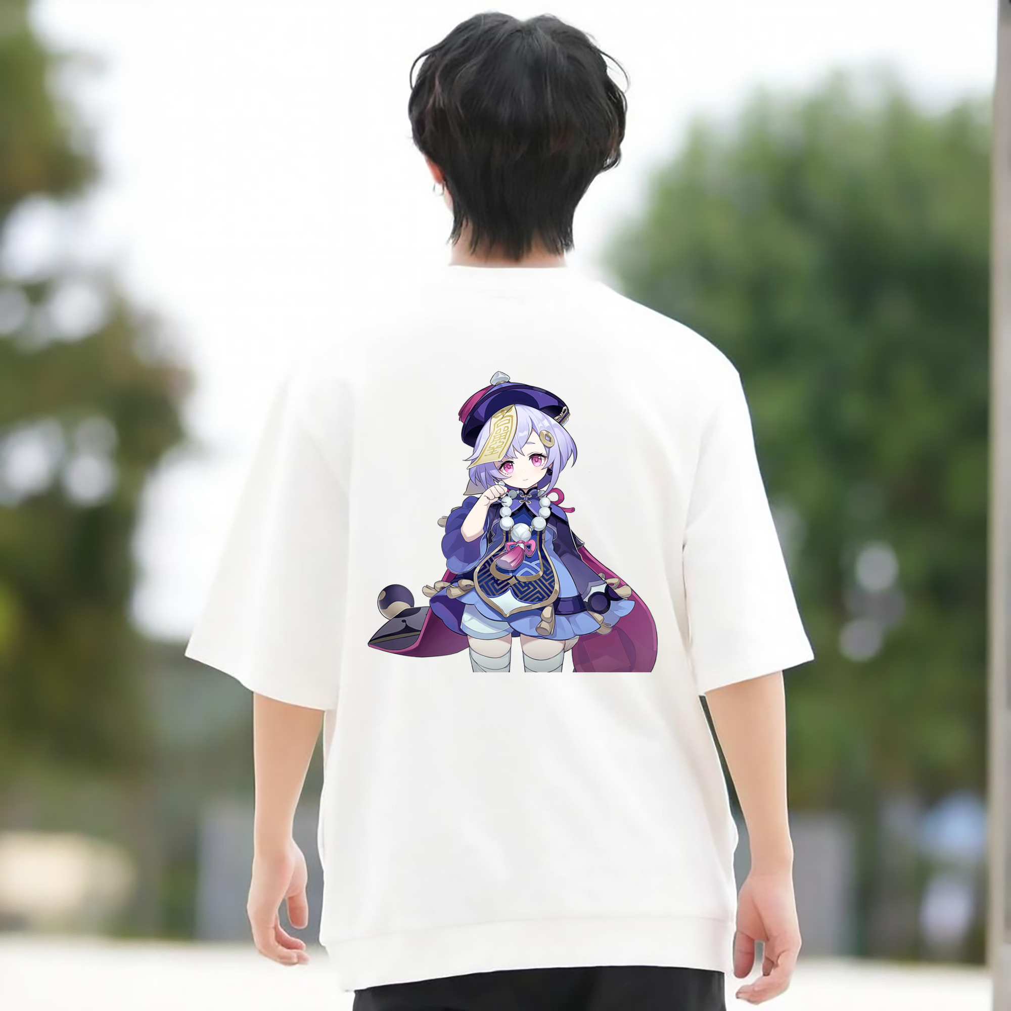 げんし神 七七 なな  genshin Nana 綿100％ メンズ半袖Tシャツ（バックプリント） 通気性