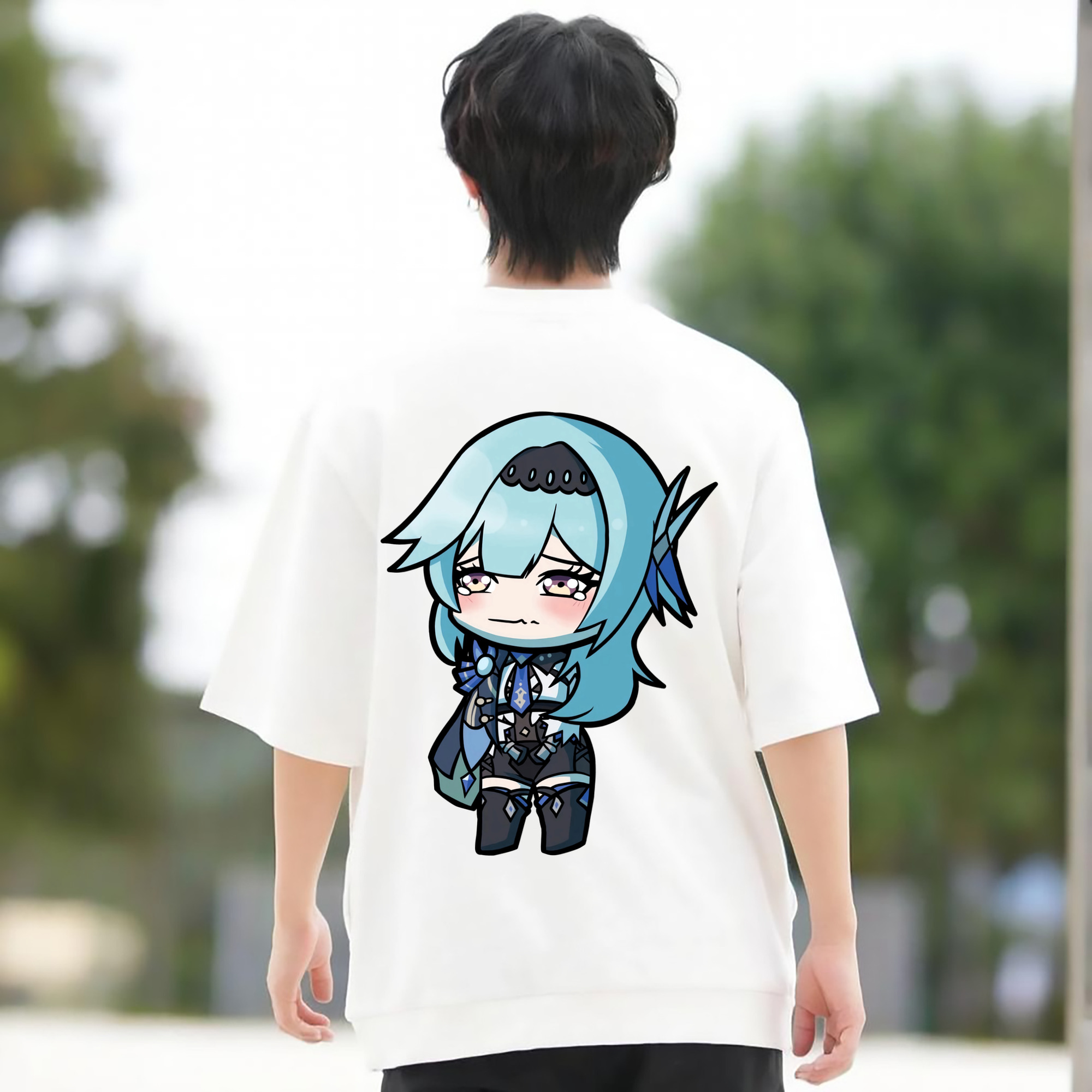 げんし神 优菈 ゆうら genshin Yūra 綿100％ メンズ半袖Tシャツ（バックプリント） 通気性