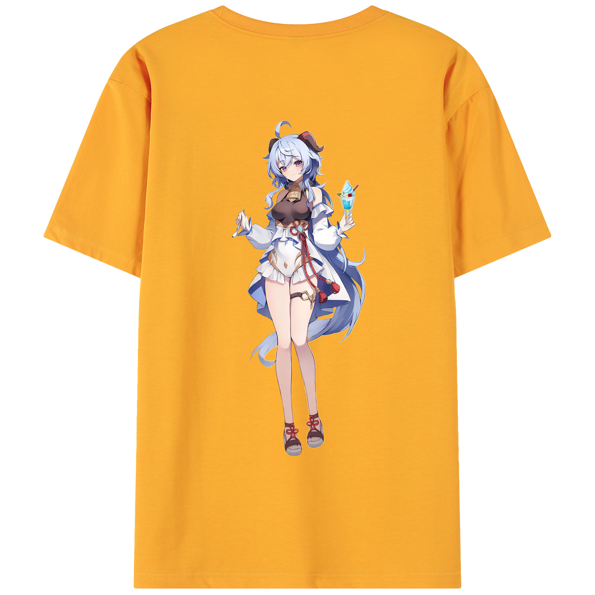 げんし神 甘雨 かんう genshin Ganyu 綿100％ メンズ半袖Tシャツ（バックプリント） 通気性