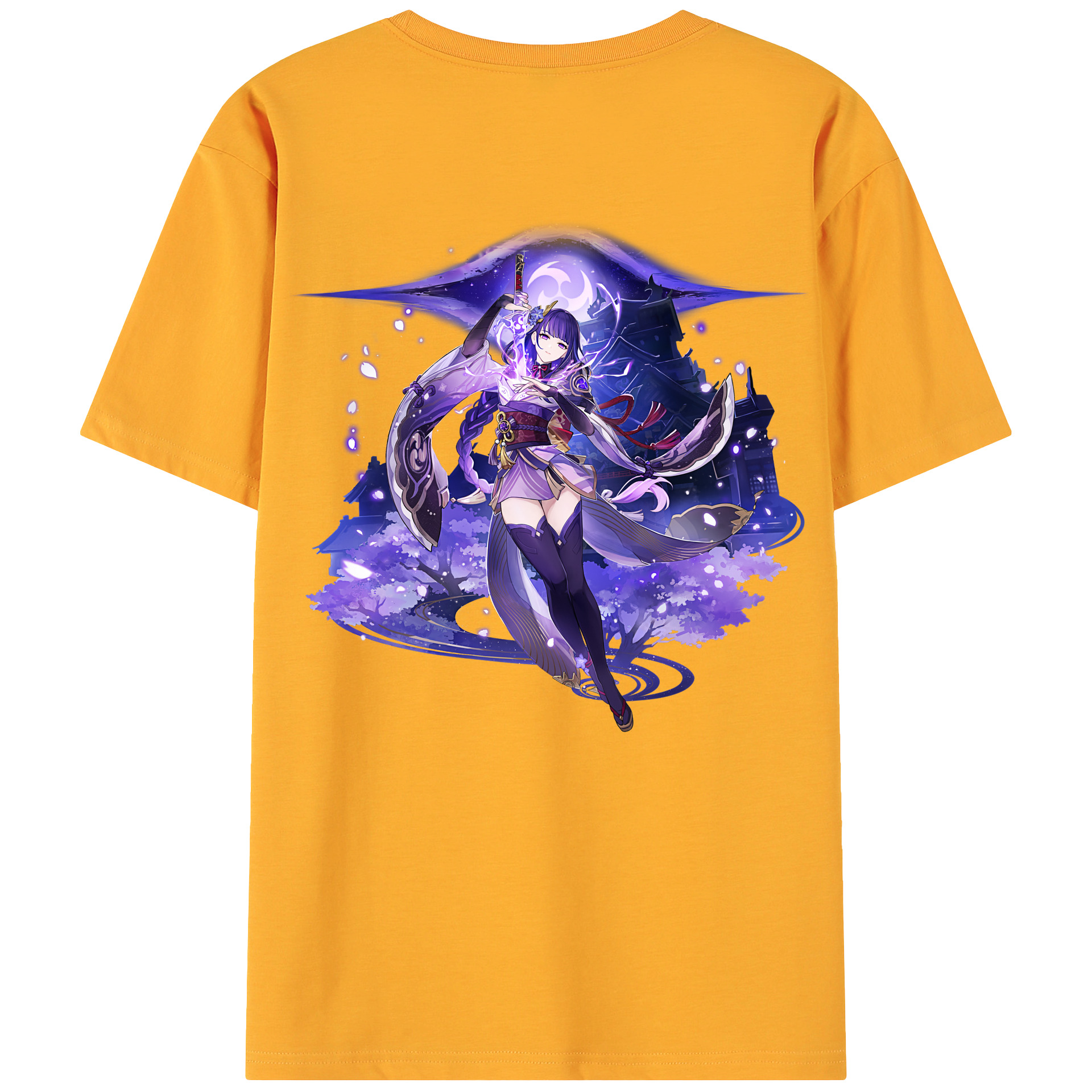 げんし神 雷電将軍 らいでんしょうぐん genshin Raiden Shogun 綿100％ メンズ半袖Tシャツ（バックプリント） 通気性