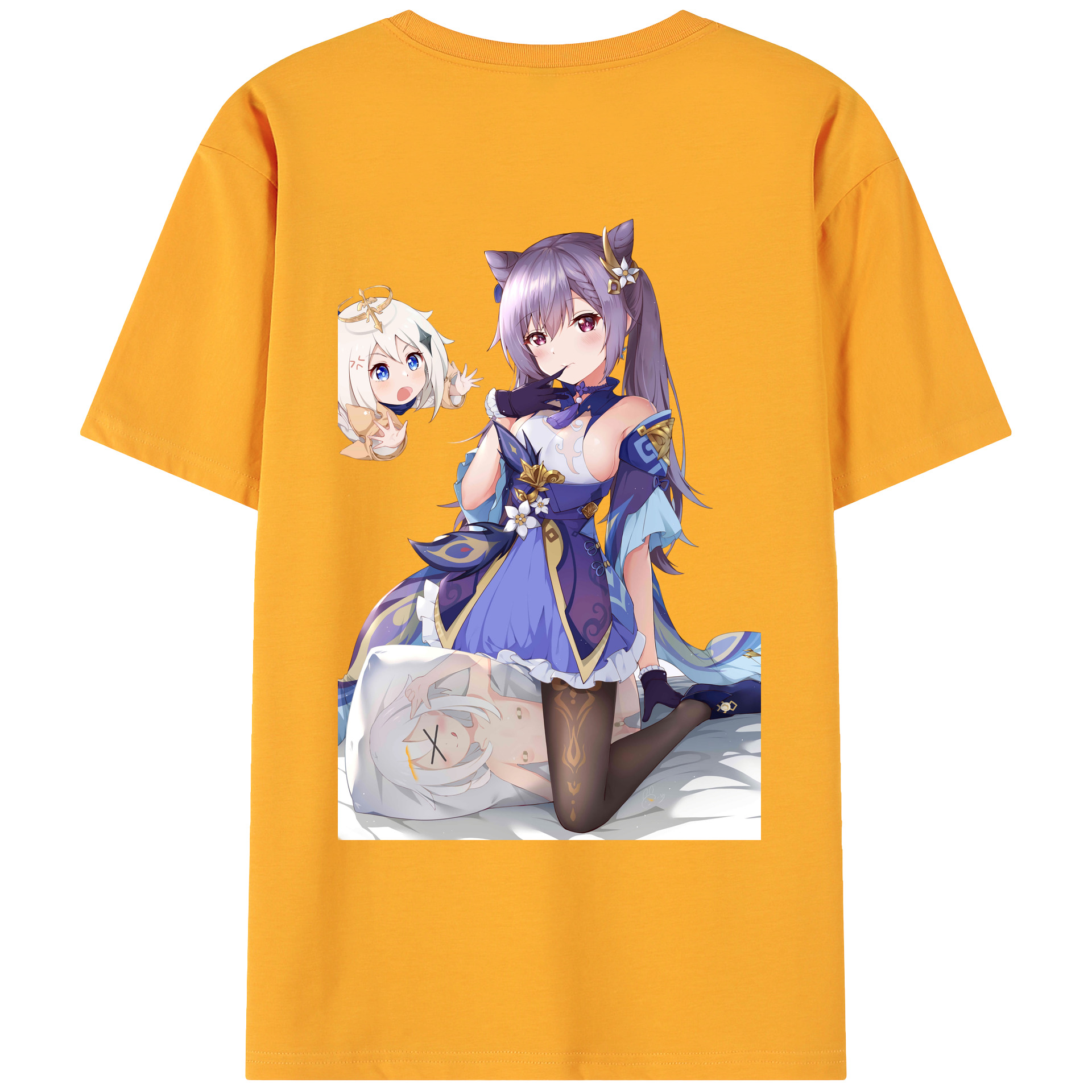げんし神 刻晴 こくせい genshin Kokusei 綿100％ メンズ半袖Tシャツ（バックプリント） 通気性