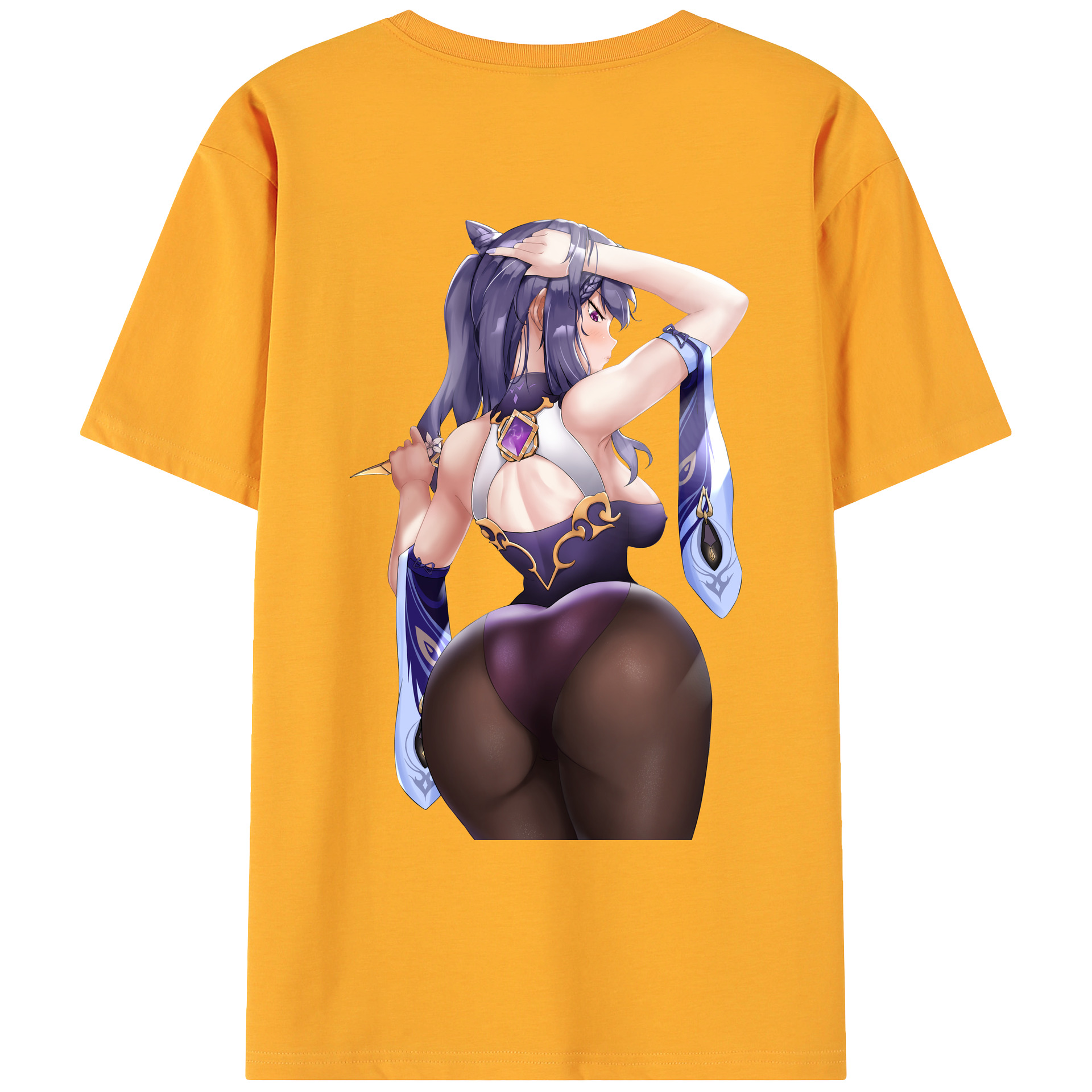 げんし神 刻晴 こくせい genshin Kokusei 綿100％ メンズ半袖Tシャツ（バックプリント） 通気性