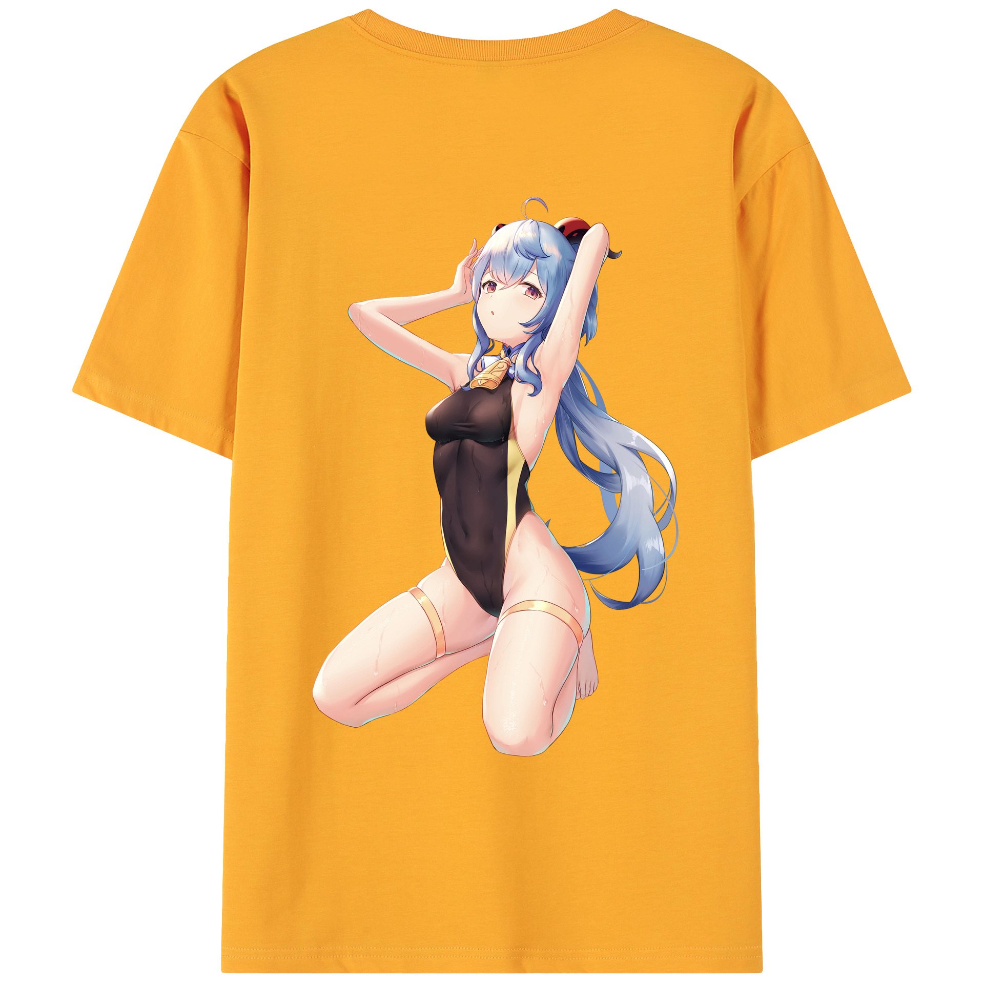 げんし神 甘雨 かんう genshin Ganyu 綿100％ メンズ半袖Tシャツ（バックプリント） 通気性
